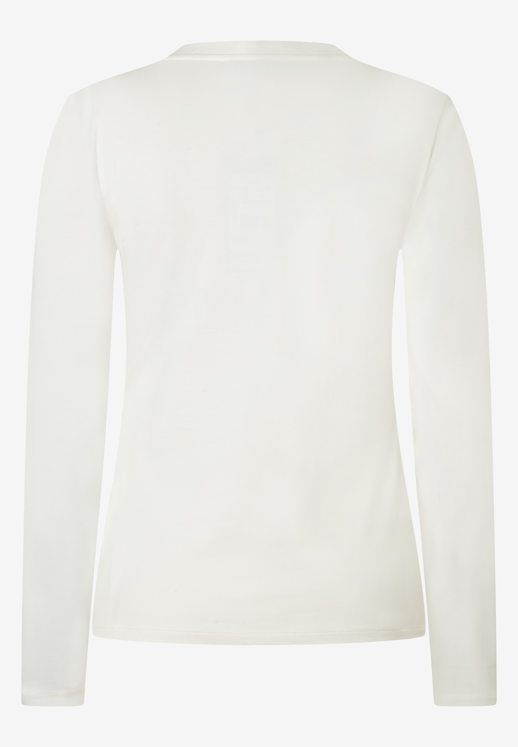 MORE & MORE Damen Langarm-Shirt aus elastischem Jersey. Rückansicht des schlichten weißen Oberteils. MORE & MORE Damen Langarm-Shirt aus elastischem Jersey. Rückansicht des schlichten weißen Oberteils.
