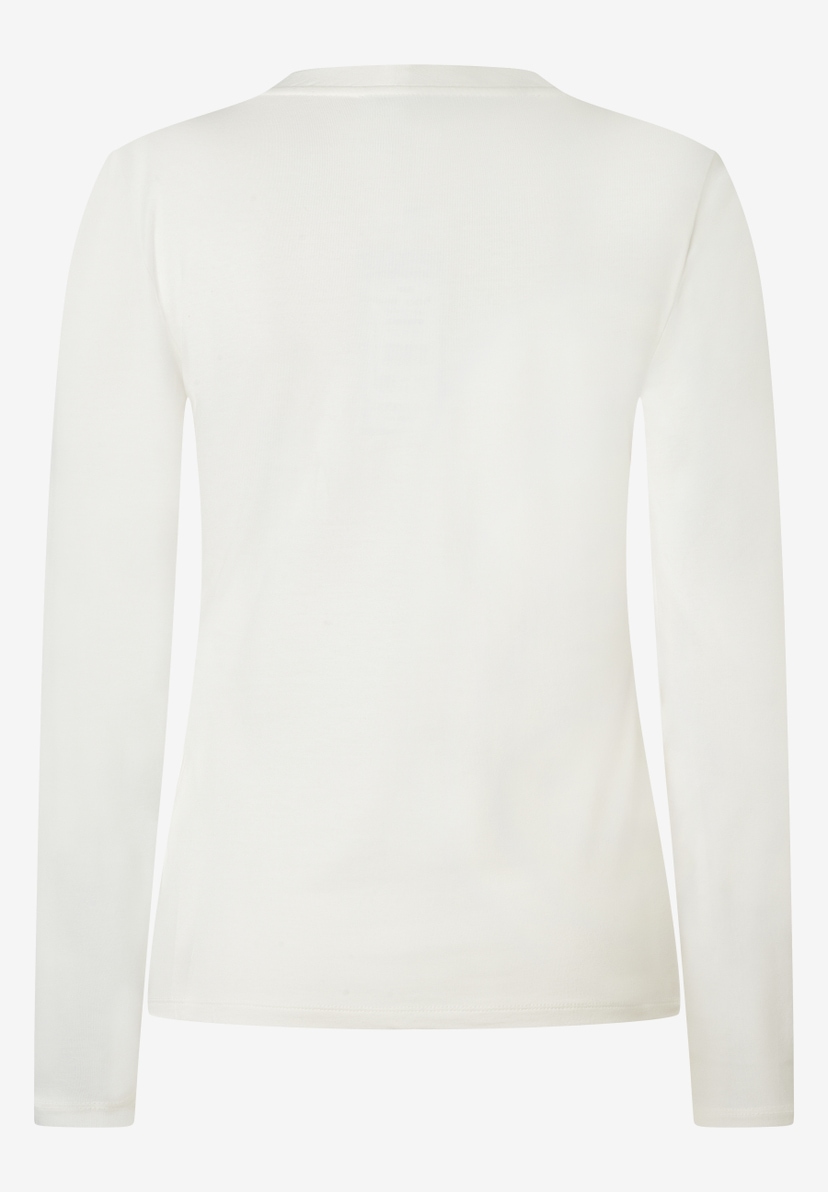 MORE & MORE Damen Langarm-Shirt aus elastischem Jersey. Rückansicht des schlichten weißen Oberteils. MORE & MORE Damen Langarm-Shirt aus elastischem Jersey. Rückansicht des schlichten weißen Oberteils.