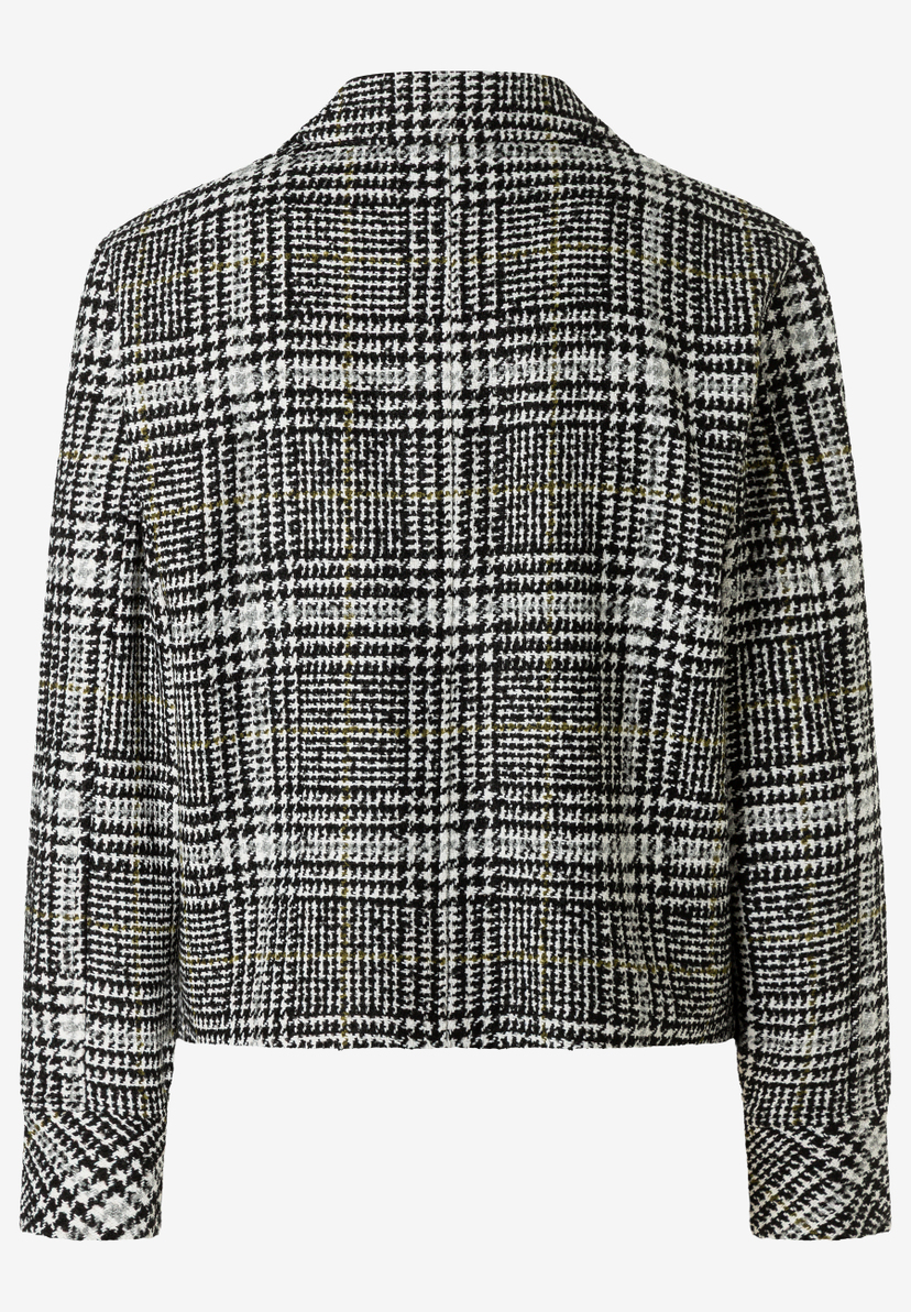 MORE & MORE Damen-Kurzmantel im Hahnentrittmuster, Schwarz-Weiß mit olivgrünen Akzenten, klassischer Kragen MORE & MORE Damen-Kurzmantel im Hahnentrittmuster, Schwarz-Weiß mit olivgrünen Akzenten, klassischer Kragen