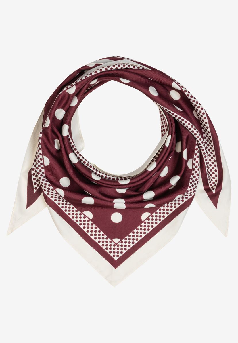MORE & MORE Accessoire: Ein elegant gefalteter Schal in Burgunderrot mit großen weißen Punkten und Bordüren aus kleinen Punkten. MORE & MORE Accessoire: Ein elegant gefalteter Schal in Burgunderrot mit großen weißen Punkten und Bordüren aus kleinen Punkten.