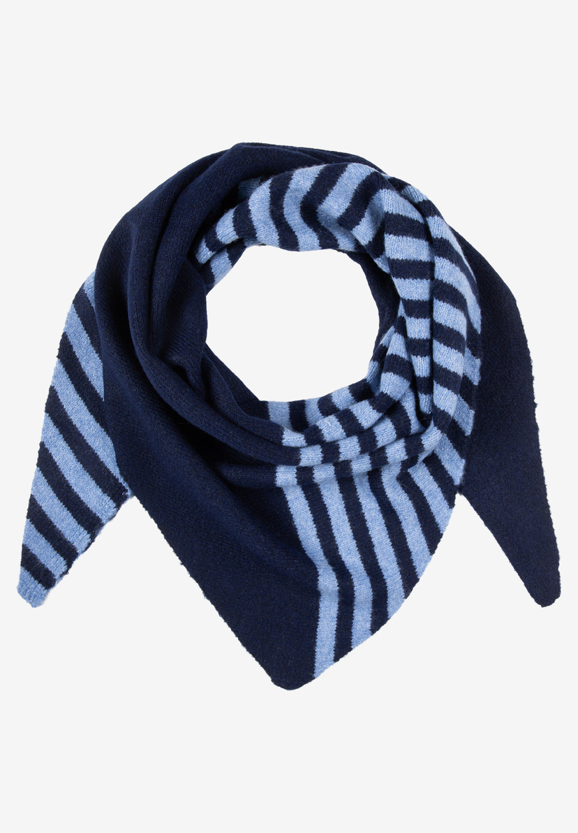 MORE & MORE Schal: dunkelblauer Accessoire mit breiten, hellblauen Querstreifen, dreieckig gelegt. MORE & MORE Schal: dunkelblauer Accessoire mit breiten, hellblauen Querstreifen, dreieckig gelegt.