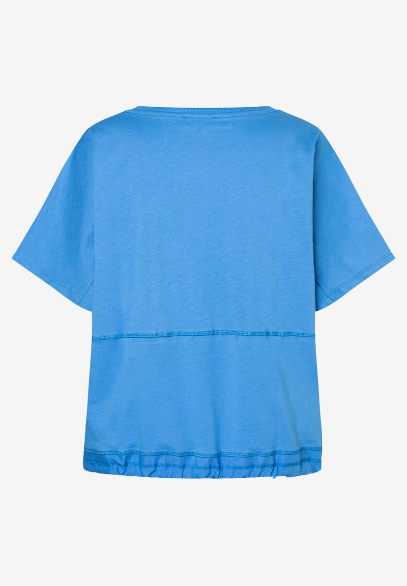 MORE & MORE T-Shirt, Damen, blau, leger geschnitten, aus Jersey und Webware, mit Raffung am Saum, Rückseite MORE & MORE T-Shirt, Damen, blau, leger geschnitten, aus Jersey und Webware, mit Raffung am Saum, Rückseite