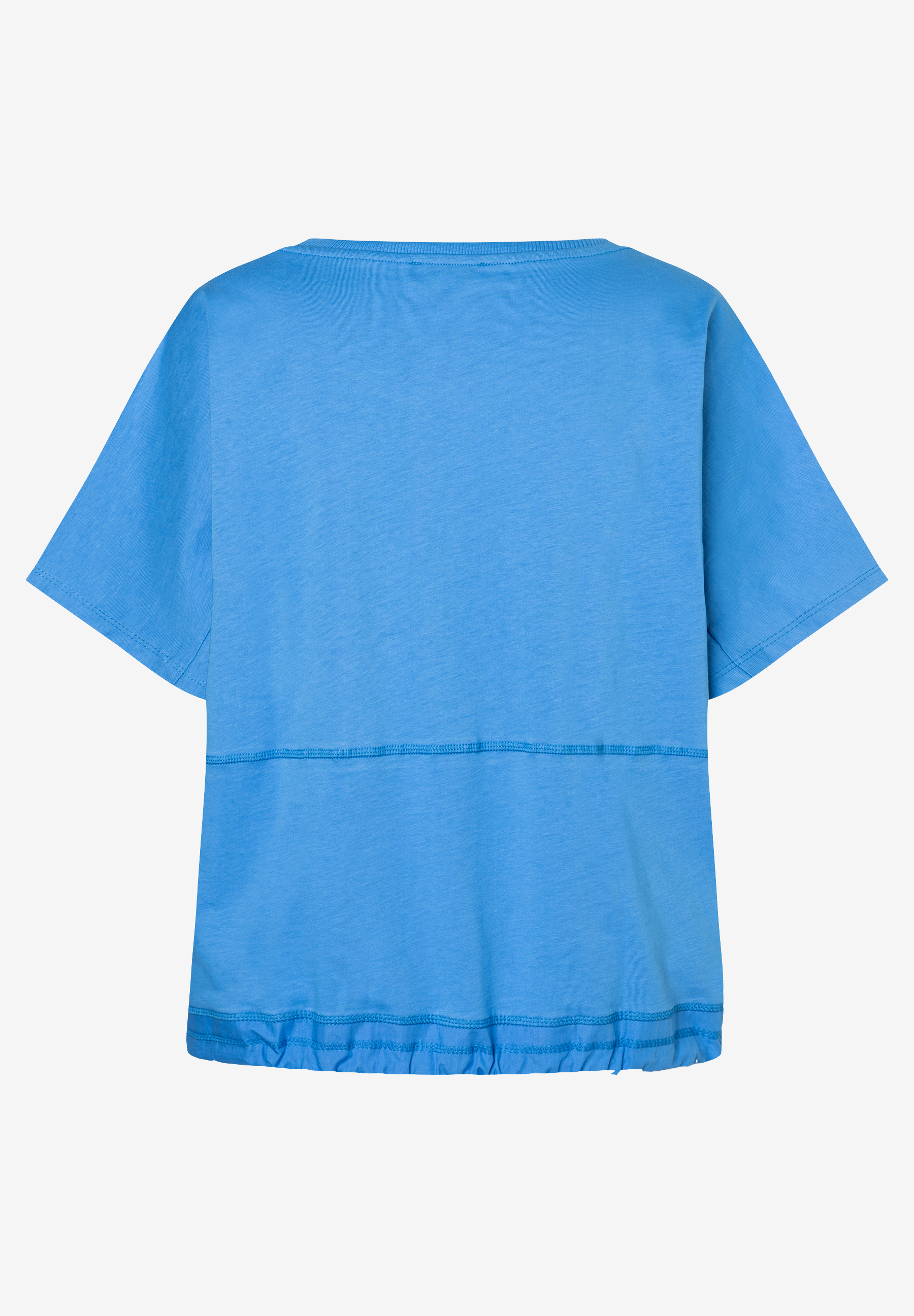 MORE & MORE T-Shirt, Damen, blau, leger geschnitten, aus Jersey und Webware, mit Raffung am Saum, Rückseite MORE & MORE T-Shirt, Damen, blau, leger geschnitten, aus Jersey und Webware, mit Raffung am Saum, Rückseite