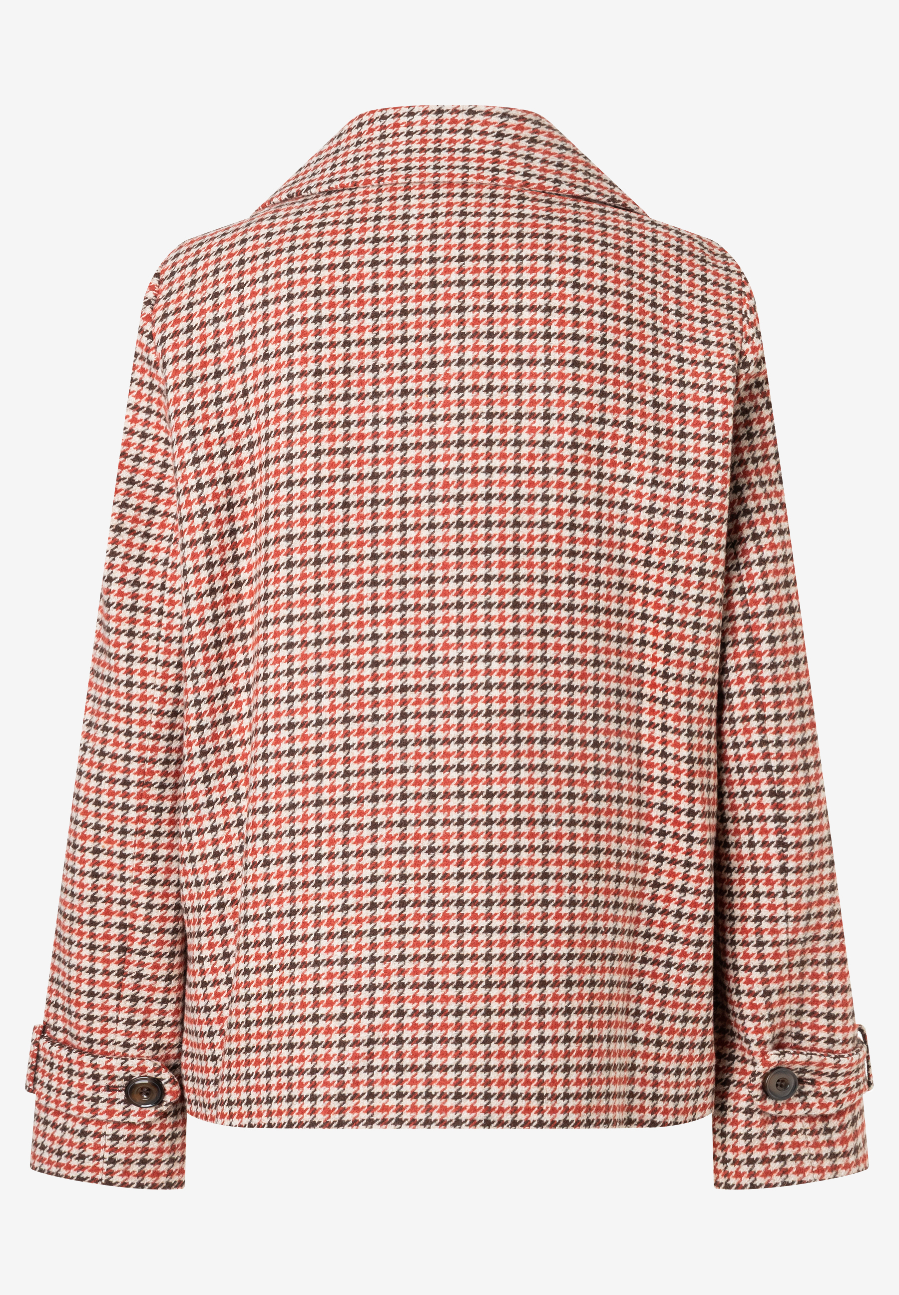 MORE & MORE Damen-Jacke mit Hahnentrittmuster in Rot, Braun und Beige. Rückansicht
