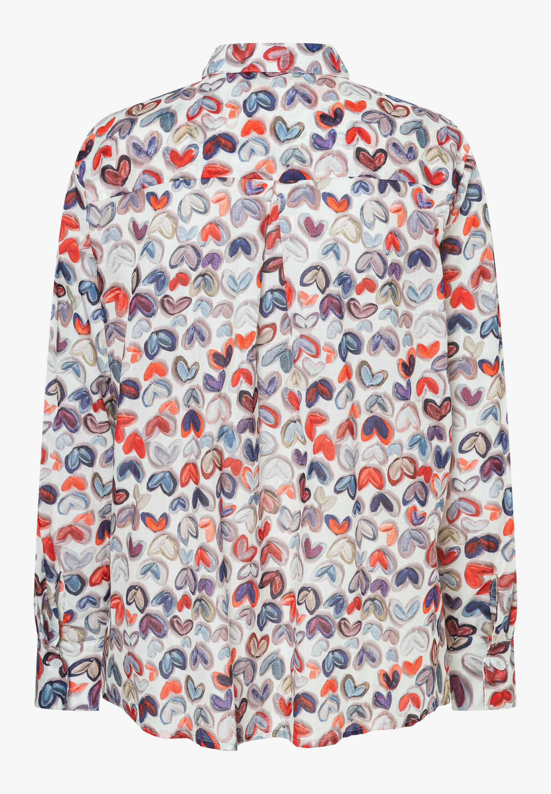 Eine MORE & MORE Bluse mit bunten Herzchen auf weißem Grund. Eine MORE & MORE Bluse mit bunten Herzchen auf weißem Grund.