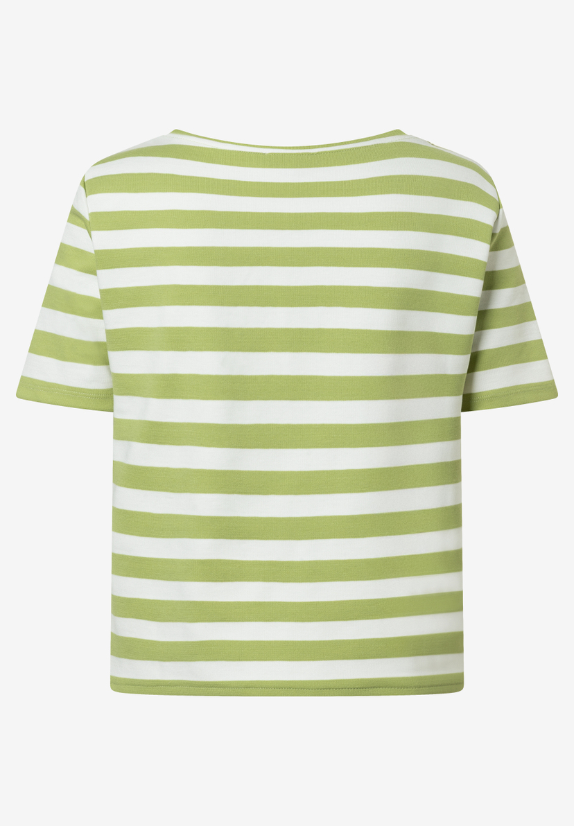 Ein MORE & MORE Oberteil mit grünen und weißen horizontalen Streifen. Ein MORE & MORE Oberteil mit grünen und weißen horizontalen Streifen.
