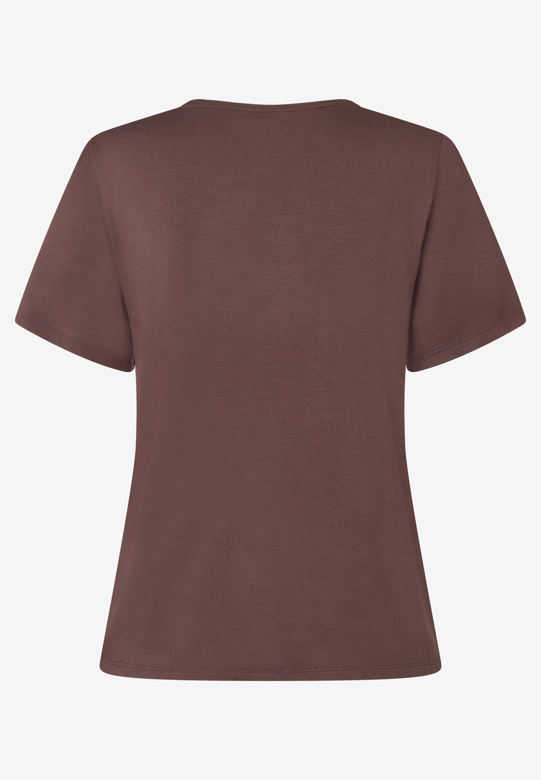 MORE & MORE T-Shirt aus elastischem Jersey. Rückseite eines braunen Oberteils auf schlichtem Hintergrund. MORE & MORE T-Shirt aus elastischem Jersey. Rückseite eines braunen Oberteils auf schlichtem Hintergrund.