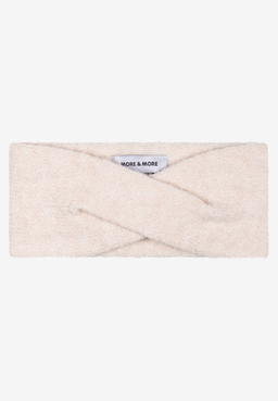 MORE & MORE beiges Stirnband in Strickoptik mit gekreuzter Front, seitlich eingewebtem Logoetikett, weich und breit