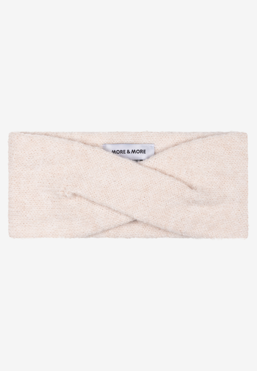 MORE & MORE beiges Stirnband in Strickoptik mit gekreuzter Front, seitlich eingewebtem Logoetikett, weich und breit