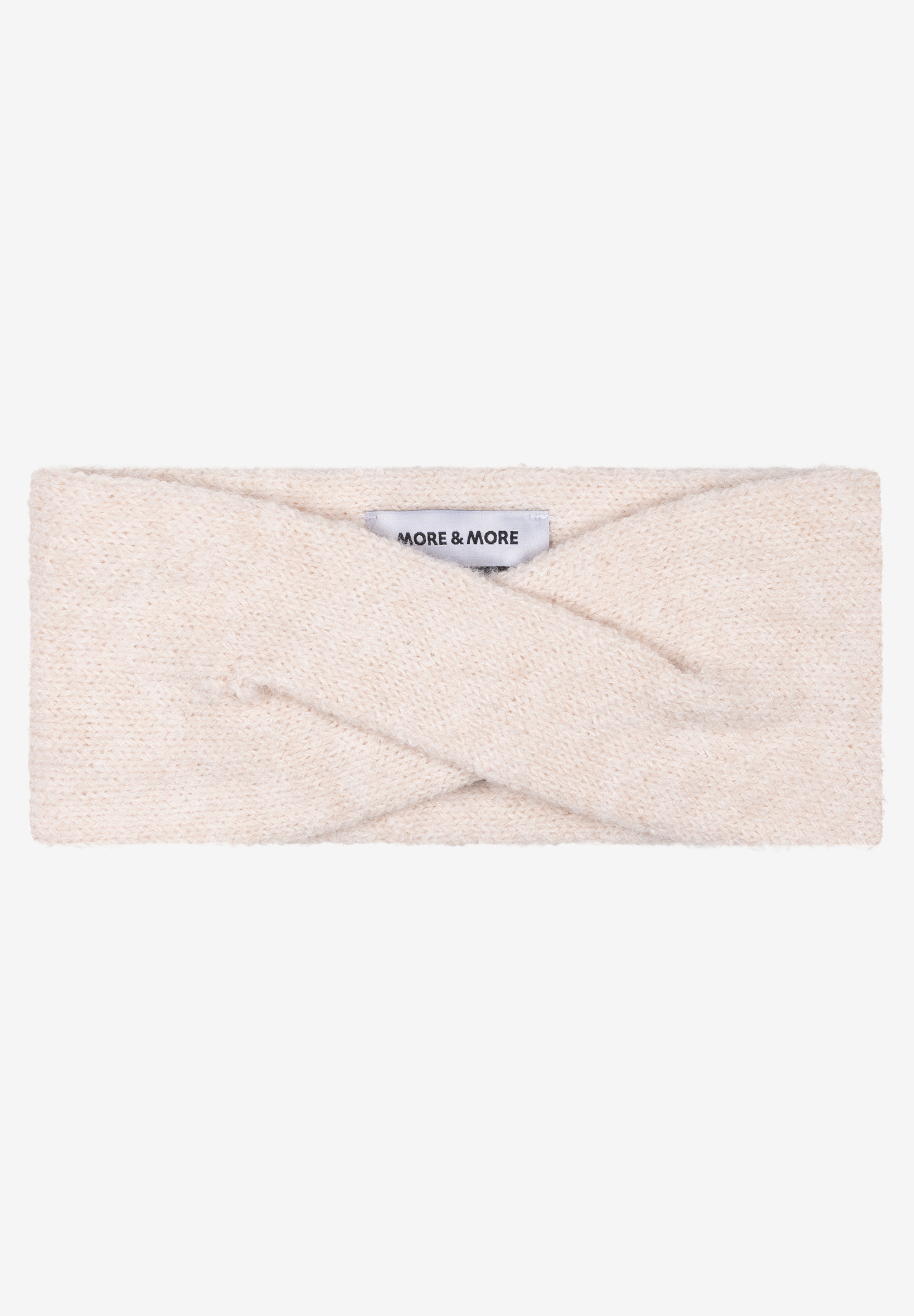 MORE & MORE beiges Stirnband in Strickoptik mit gekreuzter Front, seitlich eingewebtem Logoetikett, weich und breit