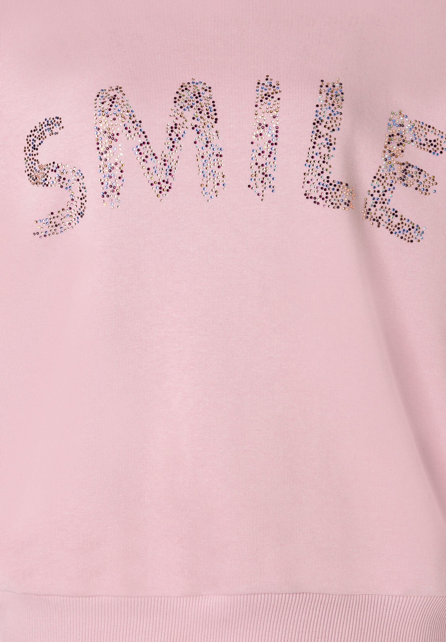 MORE & MORE Sweatshirt: Rosa Oberteil mit glitzerndem "SMILE"-Schriftzug. Angenehmer Tragekomfort, elastisch, hautfreundlich. MORE & MORE Sweatshirt: Rosa Oberteil mit glitzerndem "SMILE"-Schriftzug. Angenehmer Tragekomfort, elastisch, hautfreundlich.
