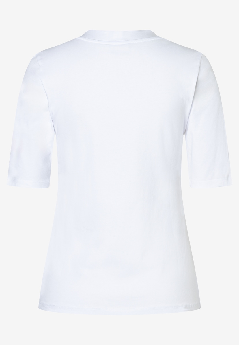Ein weißes, schlichtes MORE & MORE T-Shirt mit Jersey-Material und kurzen Ärmeln. Ein weißes, schlichtes MORE & MORE T-Shirt mit Jersey-Material und kurzen Ärmeln.