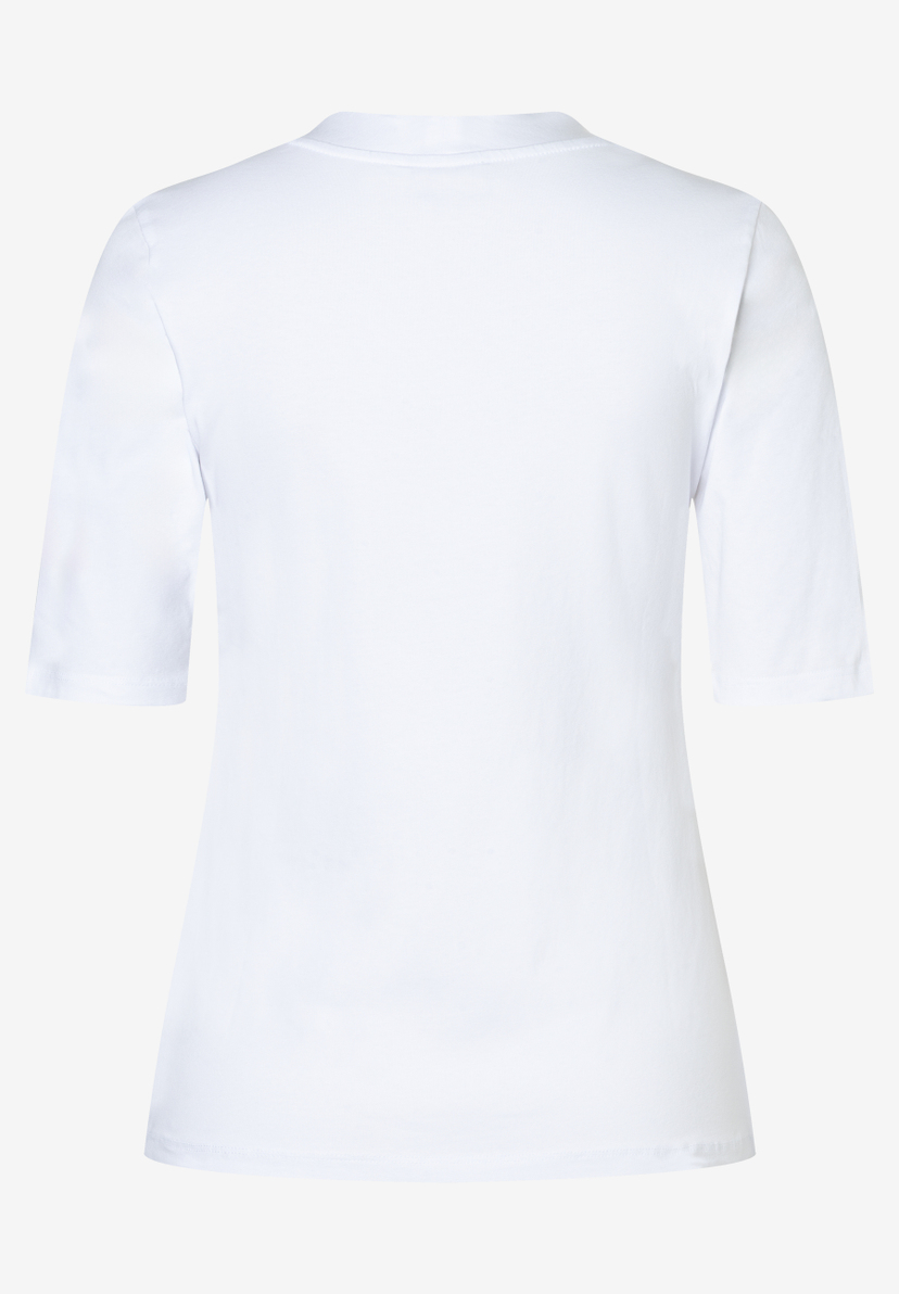 Ein weißes, schlichtes MORE & MORE T-Shirt mit Jersey-Material und kurzen Ärmeln. Ein weißes, schlichtes MORE & MORE T-Shirt mit Jersey-Material und kurzen Ärmeln.