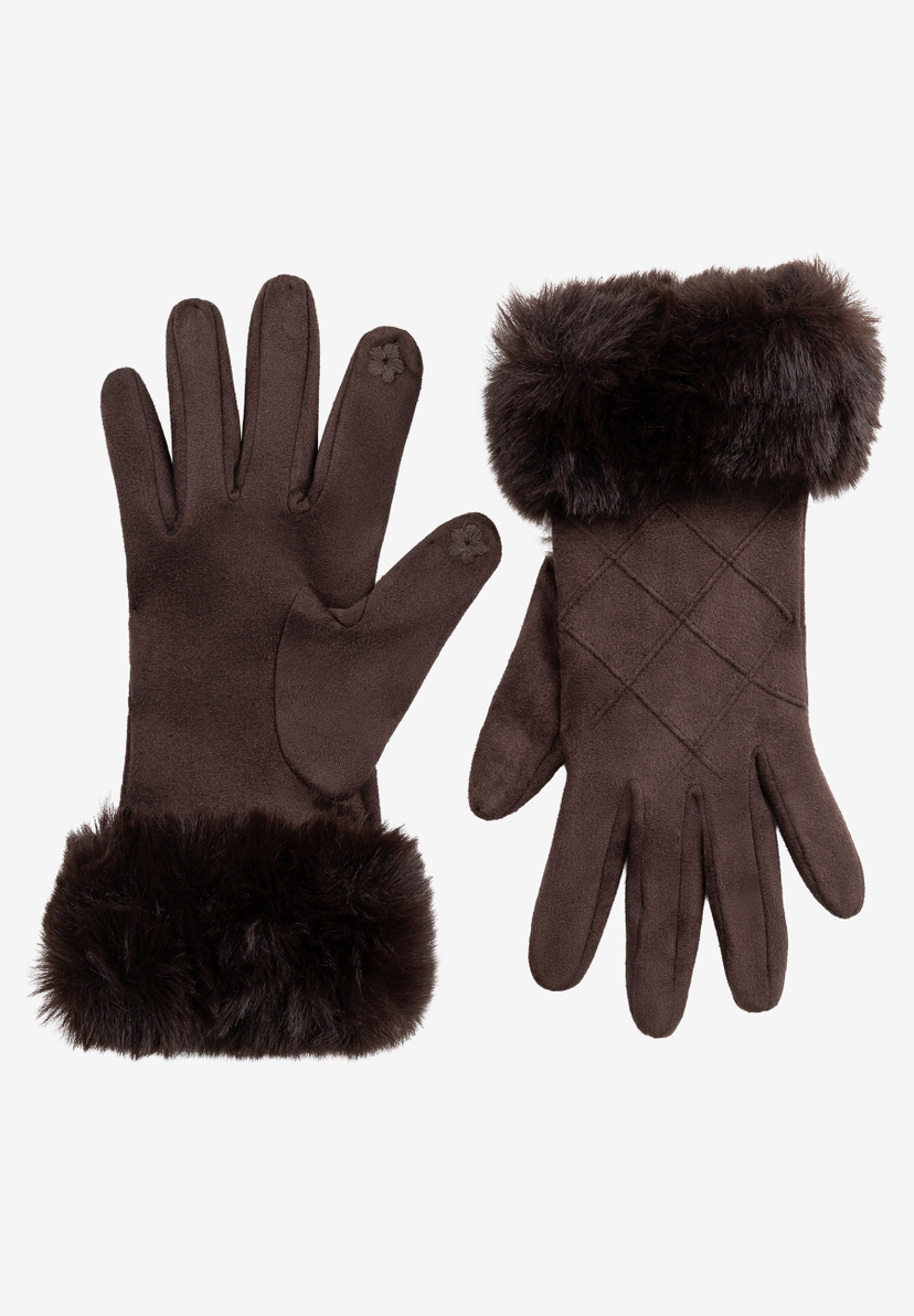 MORE & MORE braune Handschuhe, mit Kunstfellbesatz und Rautensteppung. Ein Must-Have für kalte Tage!