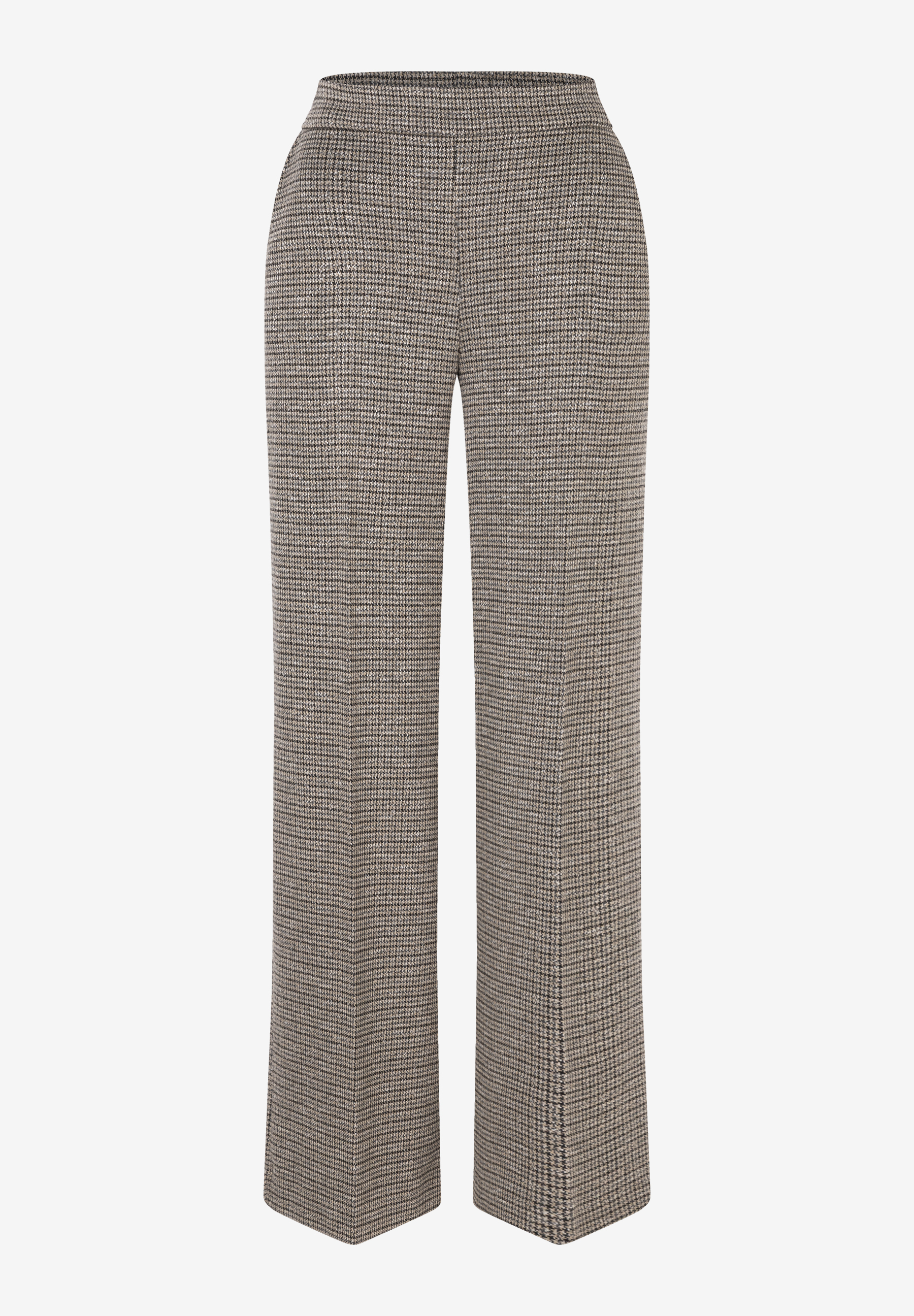 MORE & MORE Jeans im Hahnentrittmuster: Eine stylische Hose mit breiten Beinen in Beige und Schwarz.