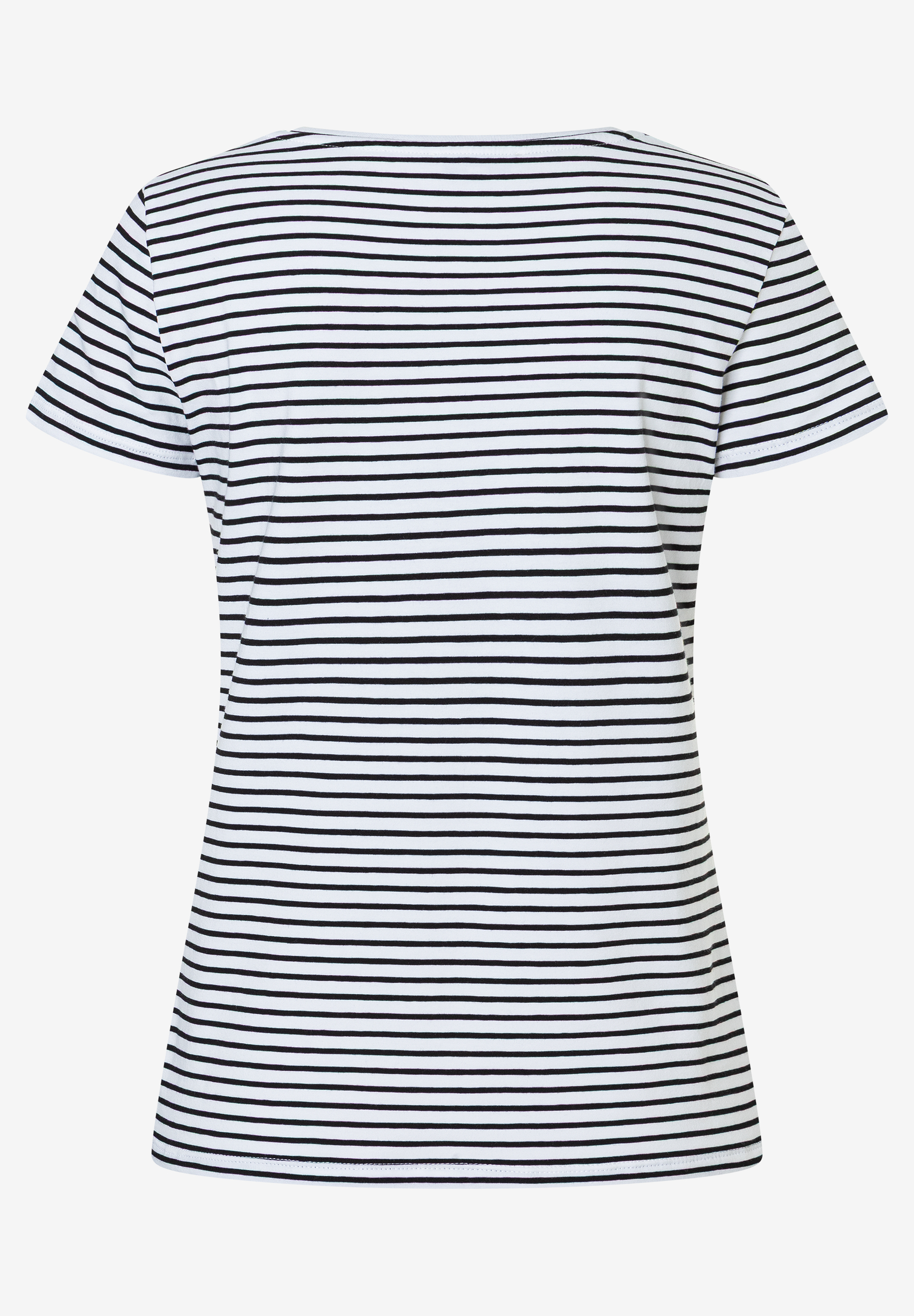 Ein MORE & MORE T-Shirt mit schwarzen Streifen auf weißem Grund. Ein MORE & MORE T-Shirt mit schwarzen Streifen auf weißem Grund.