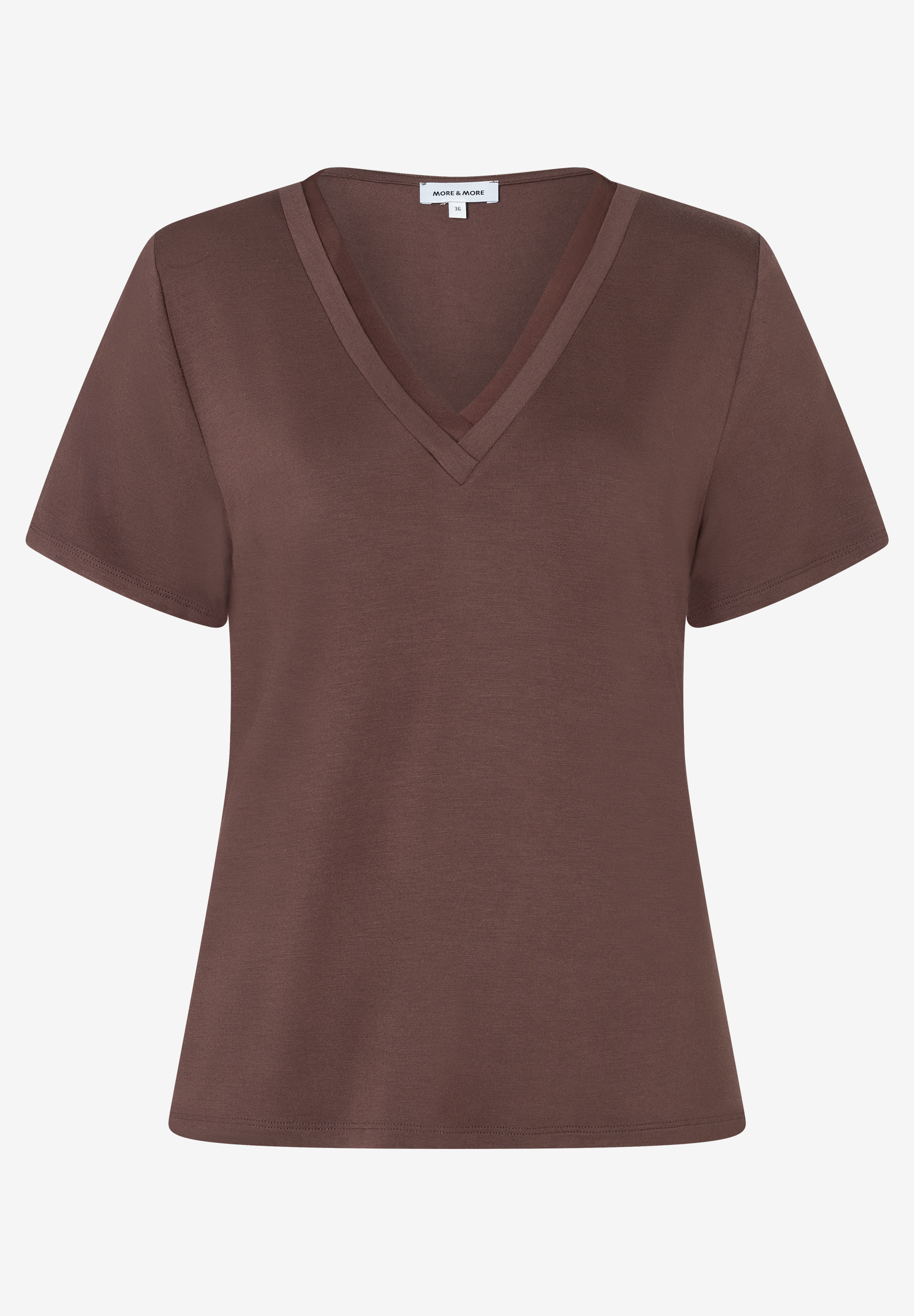 MORE & MORE Damen T-Shirt in Dunkelbraun, mit V-Ausschnitt, aus elastischem Jersey-Material MORE & MORE Damen T-Shirt in Dunkelbraun, mit V-Ausschnitt, aus elastischem Jersey-Material