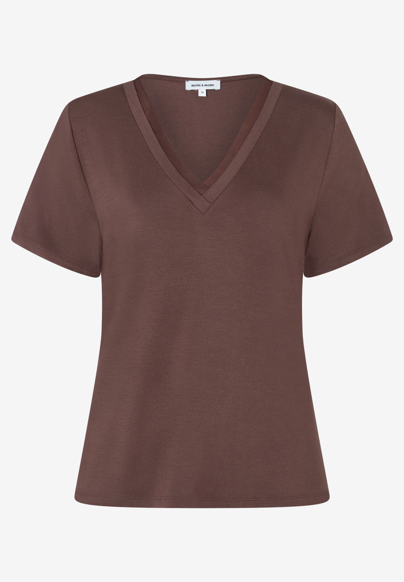 MORE & MORE Damen T-Shirt in Dunkelbraun, mit V-Ausschnitt, aus elastischem Jersey-Material MORE & MORE Damen T-Shirt in Dunkelbraun, mit V-Ausschnitt, aus elastischem Jersey-Material