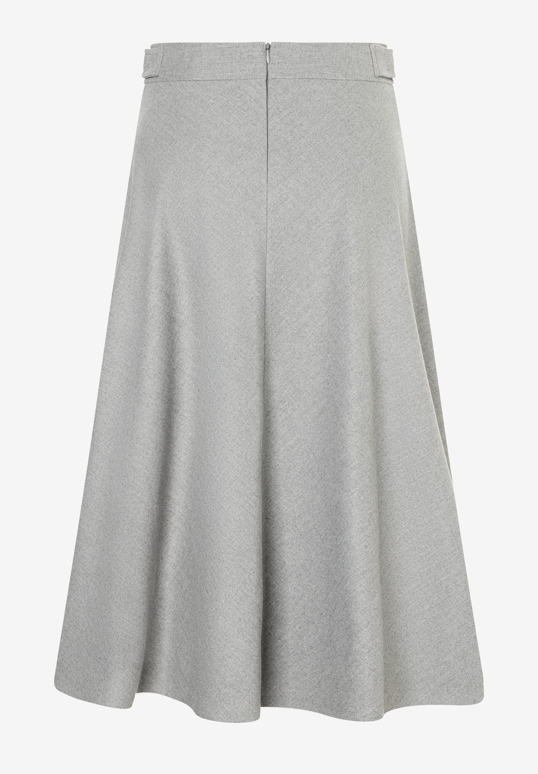 Ein grauer MORE & MORE Rock, ausgestellt, mit hohem Bund und Reißverschluss hinten. Ein grauer MORE & MORE Rock, ausgestellt, mit hohem Bund und Reißverschluss hinten.