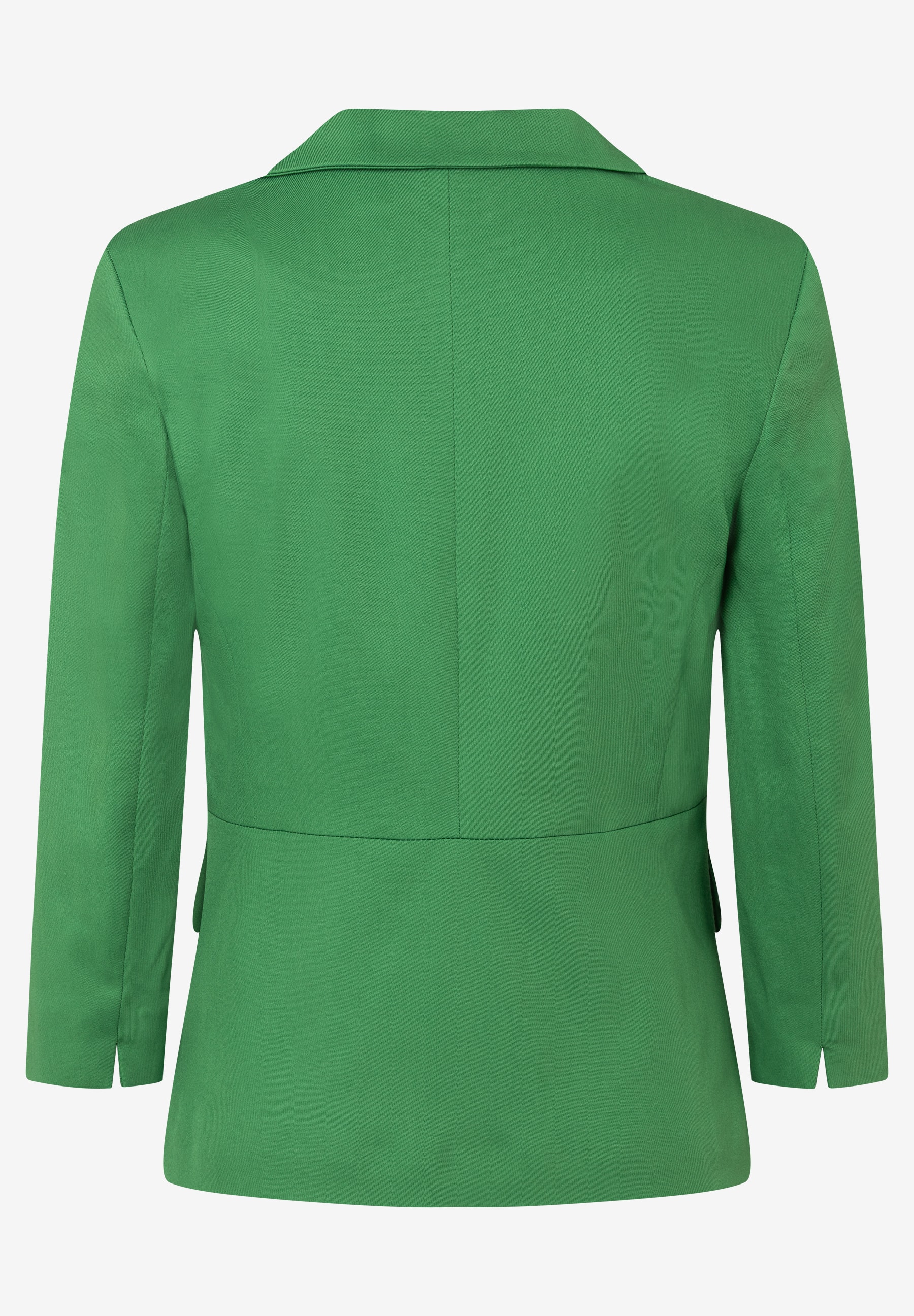 Die Rückansicht eines grünen MORE & MORE Blazers mit 3/4-Ärmeln. Die Rückansicht eines grünen MORE & MORE Blazers mit 3/4-Ärmeln.