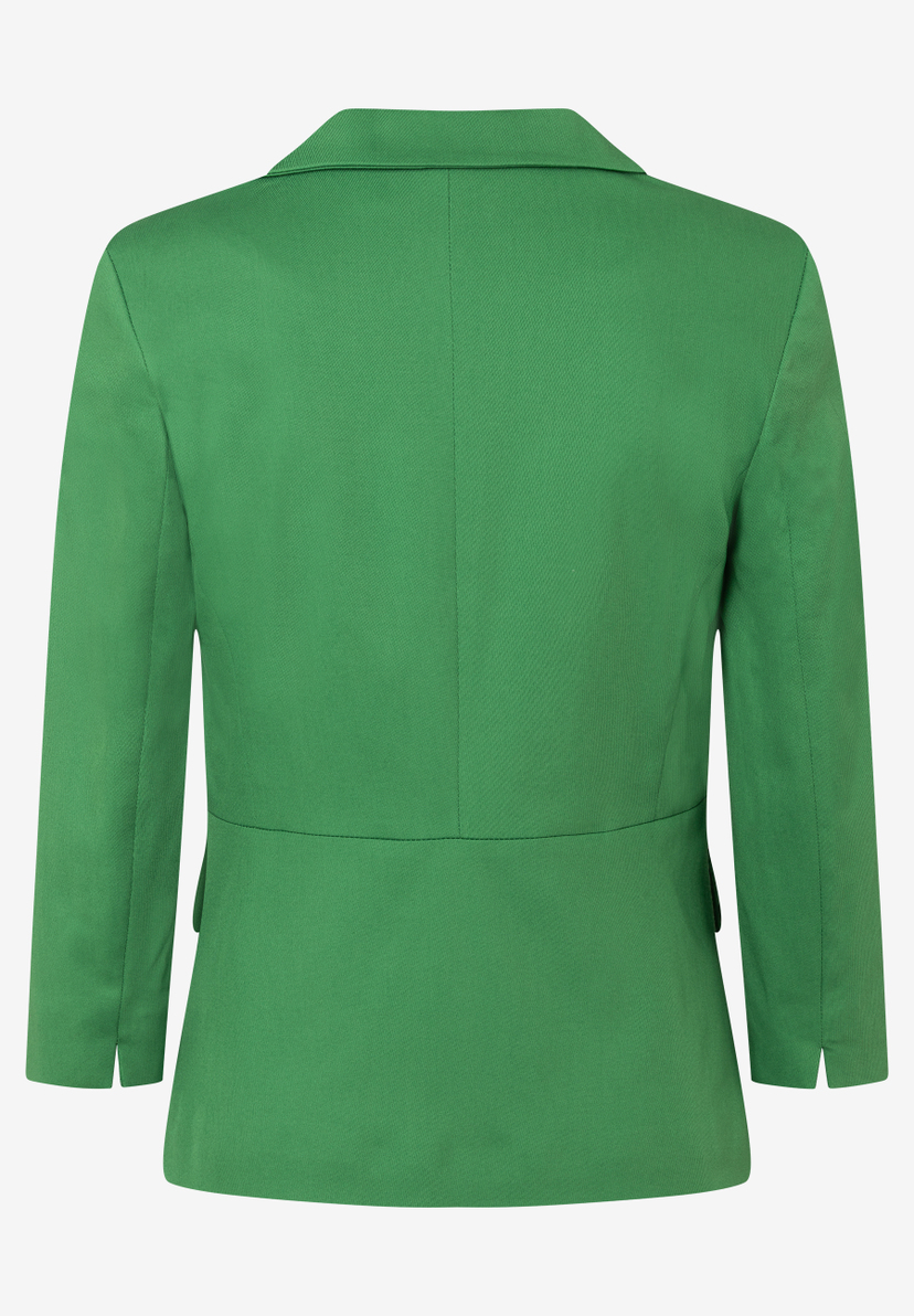 Die Rückansicht eines grünen MORE & MORE Blazers mit 3/4-Ärmeln. Die Rückansicht eines grünen MORE & MORE Blazers mit 3/4-Ärmeln.