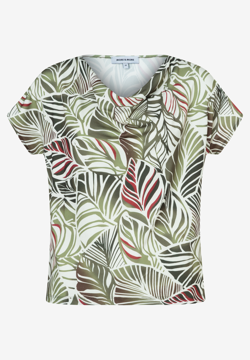 MORE & MORE Damen T-Shirt in Weiss mit grünem Blättermuster und roten Akzenten aus bequemem Jersey. MORE & MORE Damen T-Shirt in Weiss mit grünem Blättermuster und roten Akzenten aus bequemem Jersey.