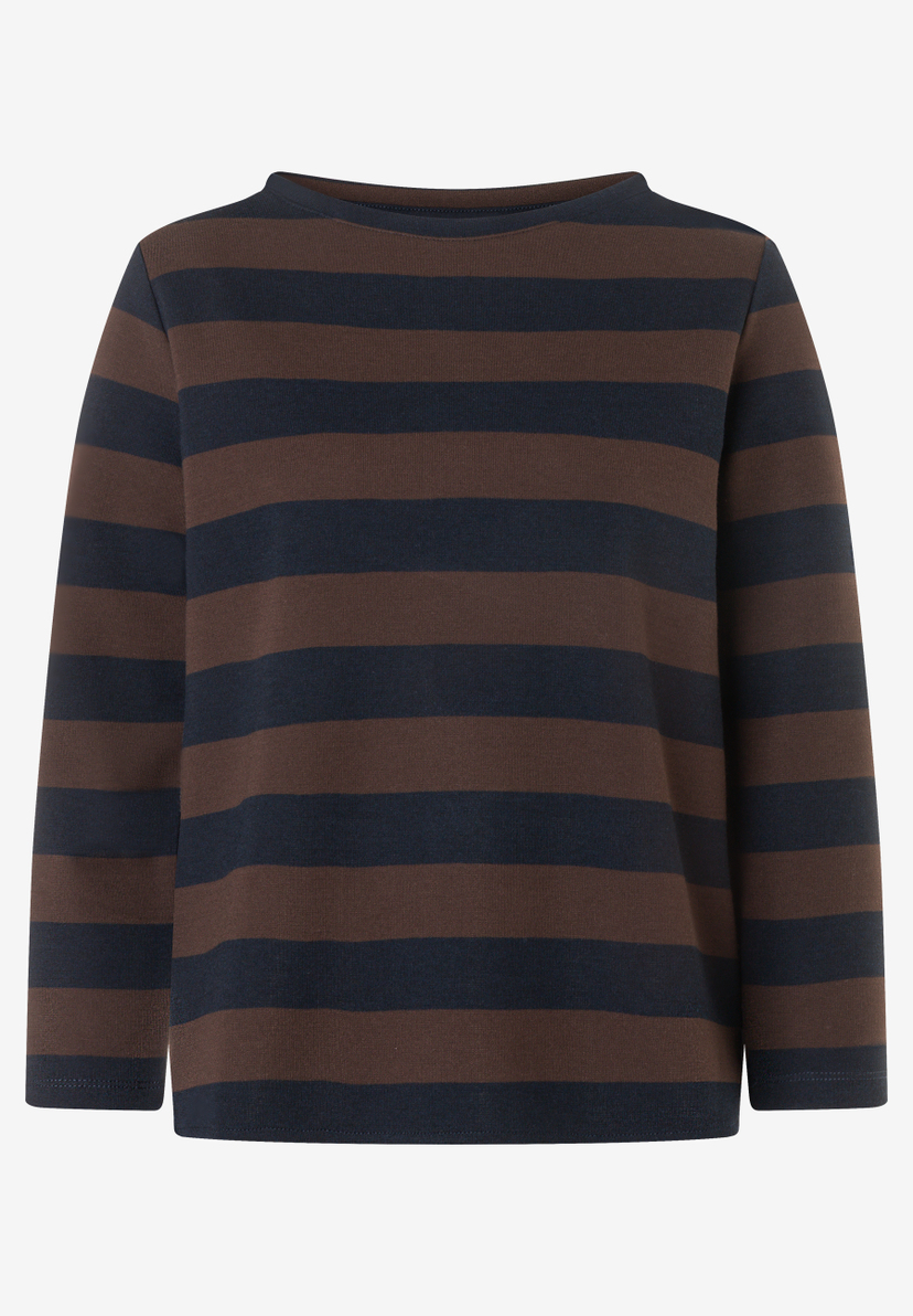 MORE & MORE T-Shirt in Dunkelblau und Braun mit Querstreifen, Langarm und Rundhalsausschnitt. MORE & MORE T-Shirt in Dunkelblau und Braun mit Querstreifen, Langarm und Rundhalsausschnitt.