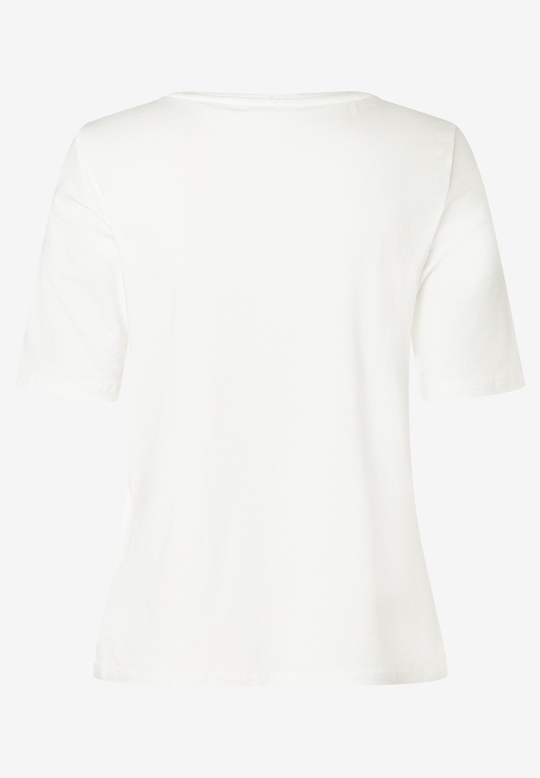 Rückansicht eines weißen MORE & MORE T-Shirts mit Jersey-Stoff und bequemer, elastischer Passform. Rückansicht eines weißen MORE & MORE T-Shirts mit Jersey-Stoff und bequemer, elastischer Passform.