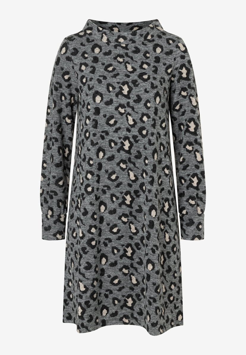 Ein MORE & MORE Oberteil, Jersey-Kleid mit Leopardenmuster in Grau, Schwarz und Beige. Ein MORE & MORE Oberteil, Jersey-Kleid mit Leopardenmuster in Grau, Schwarz und Beige.