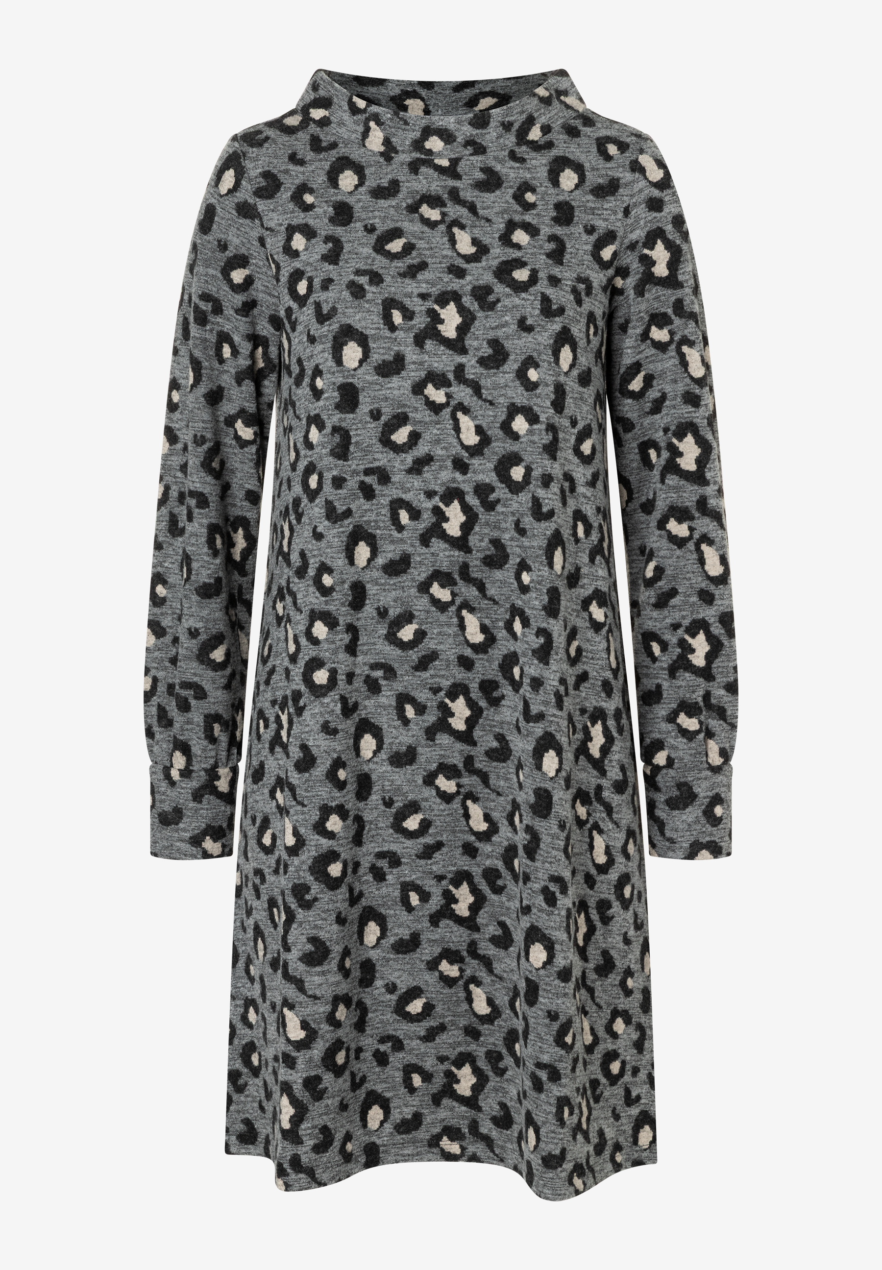Ein MORE & MORE Oberteil, Jersey-Kleid mit Leopardenmuster in Grau, Schwarz und Beige. Ein MORE & MORE Oberteil, Jersey-Kleid mit Leopardenmuster in Grau, Schwarz und Beige.