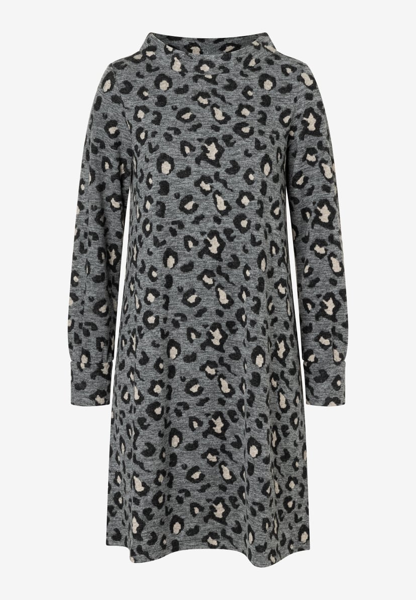 Ein MORE & MORE Oberteil, Jersey-Kleid mit Leopardenmuster in Grau, Schwarz und Beige. Ein MORE & MORE Oberteil, Jersey-Kleid mit Leopardenmuster in Grau, Schwarz und Beige.
