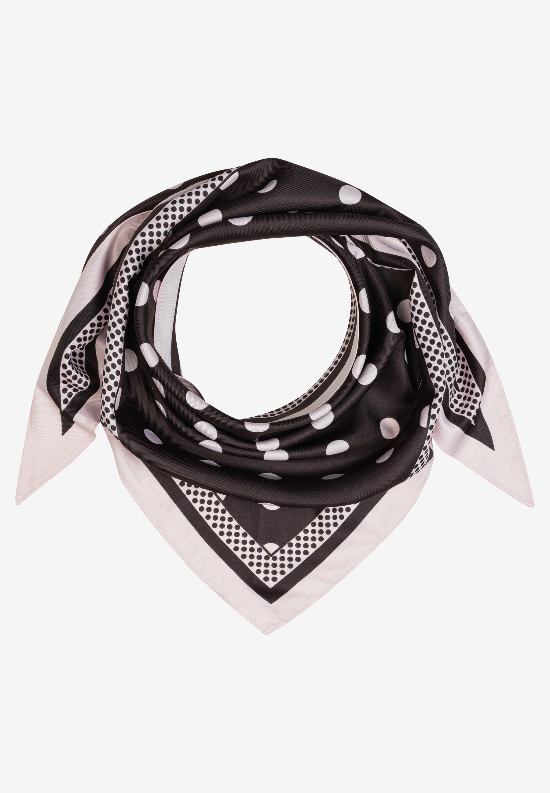 MORE & MORE Accessoire: Ein quadratisches Halstuch in Schwarz-Weiß mit Polka Dots und gestreiftem Rand. MORE & MORE Accessoire: Ein quadratisches Halstuch in Schwarz-Weiß mit Polka Dots und gestreiftem Rand.