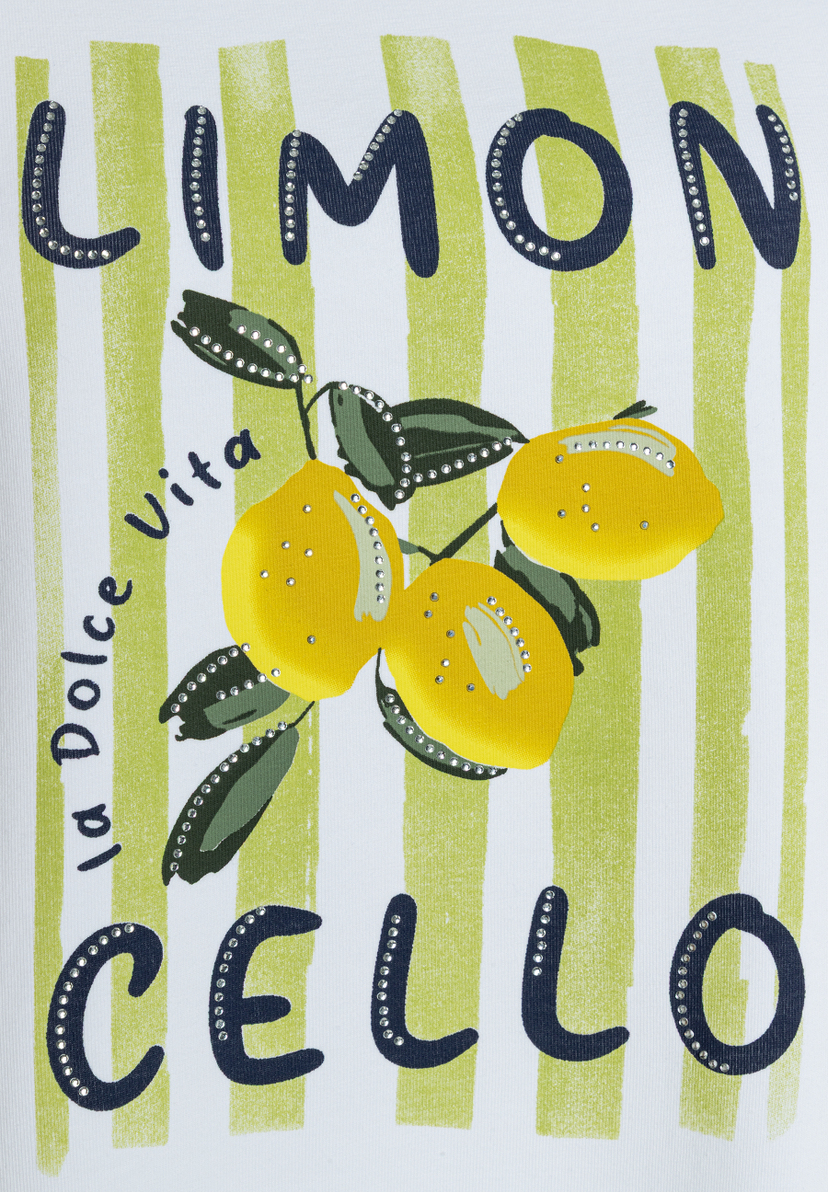 Bedrucktes MORE & MORE Oberteil mit Zitronen, Blättern und dem Schriftzug „Limoncello“. Bedrucktes MORE & MORE Oberteil mit Zitronen, Blättern und dem Schriftzug „Limoncello“.