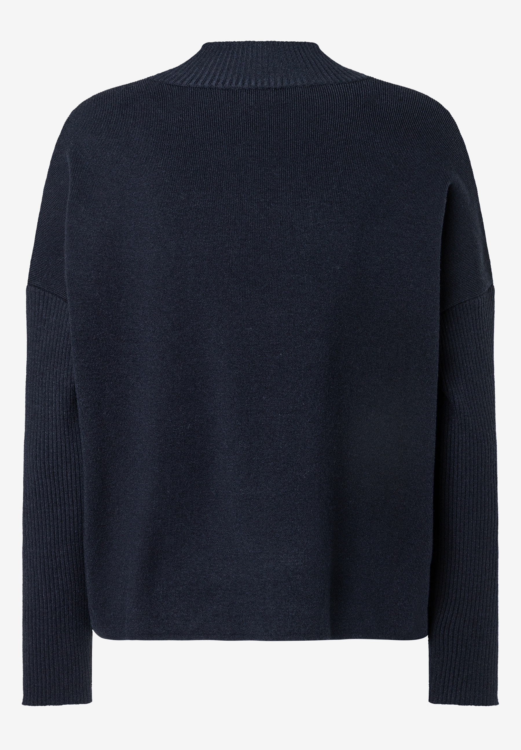 MORE & MORE Damen Rippstrick-Pullover in Dunkelblau, Stehkragen, lange Ärmel, gerippte Bündchen, schlicht und elegant. MORE & MORE Damen Rippstrick-Pullover in Dunkelblau, Stehkragen, lange Ärmel, gerippte Bündchen, schlicht und elegant.