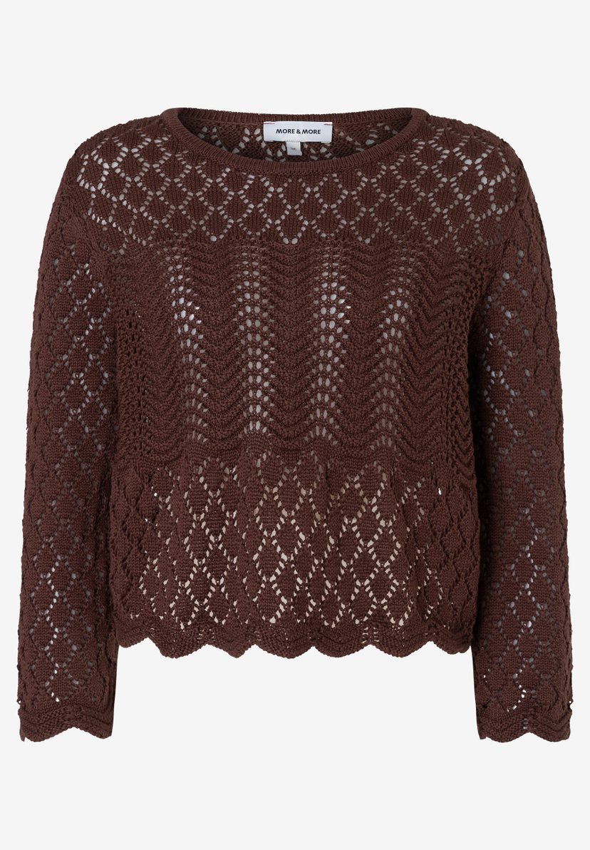 MORE & MORE Lochstrick-Pullover in Dunkelbraun, mit Wellensaum und transparenten Mustern f
r angenehmen Tragekomfort. MORE & MORE Lochstrick-Pullover in Dunkelbraun, mit Wellensaum und transparenten Mustern f
r angenehmen Tragekomfort.