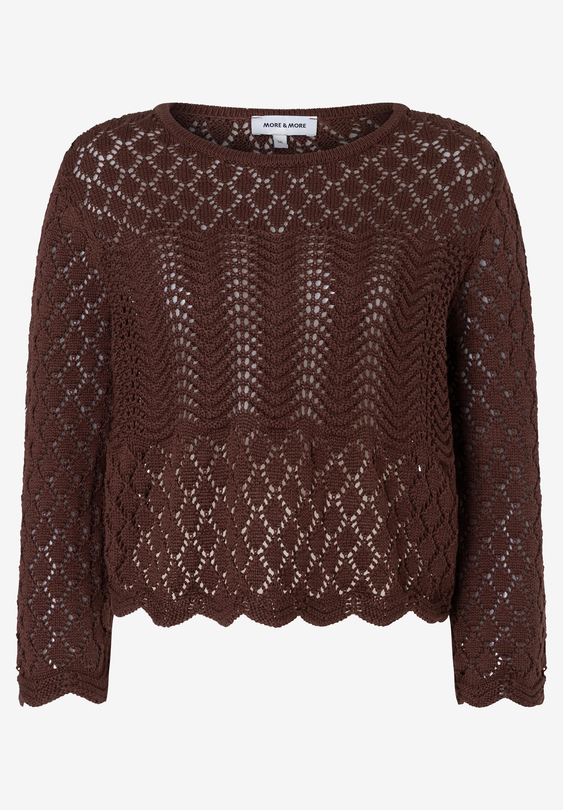 MORE & MORE Lochstrick-Pullover in Dunkelbraun, mit Wellensaum und transparenten Mustern f
r angenehmen Tragekomfort. MORE & MORE Lochstrick-Pullover in Dunkelbraun, mit Wellensaum und transparenten Mustern f
r angenehmen Tragekomfort.