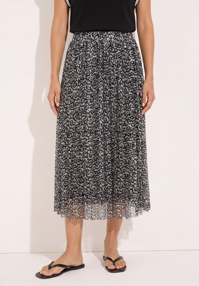 MORE & MORE Mesh-Rock mit Allover-Leo-Print in Schwarz-Weiß, angenehmem Tragekomfort und elastischem Bund. Perfekt für den Sommer. MORE & MORE Mesh-Rock mit Allover-Leo-Print in Schwarz-Weiß, angenehmem Tragekomfort und elastischem Bund. Perfekt für den Sommer.