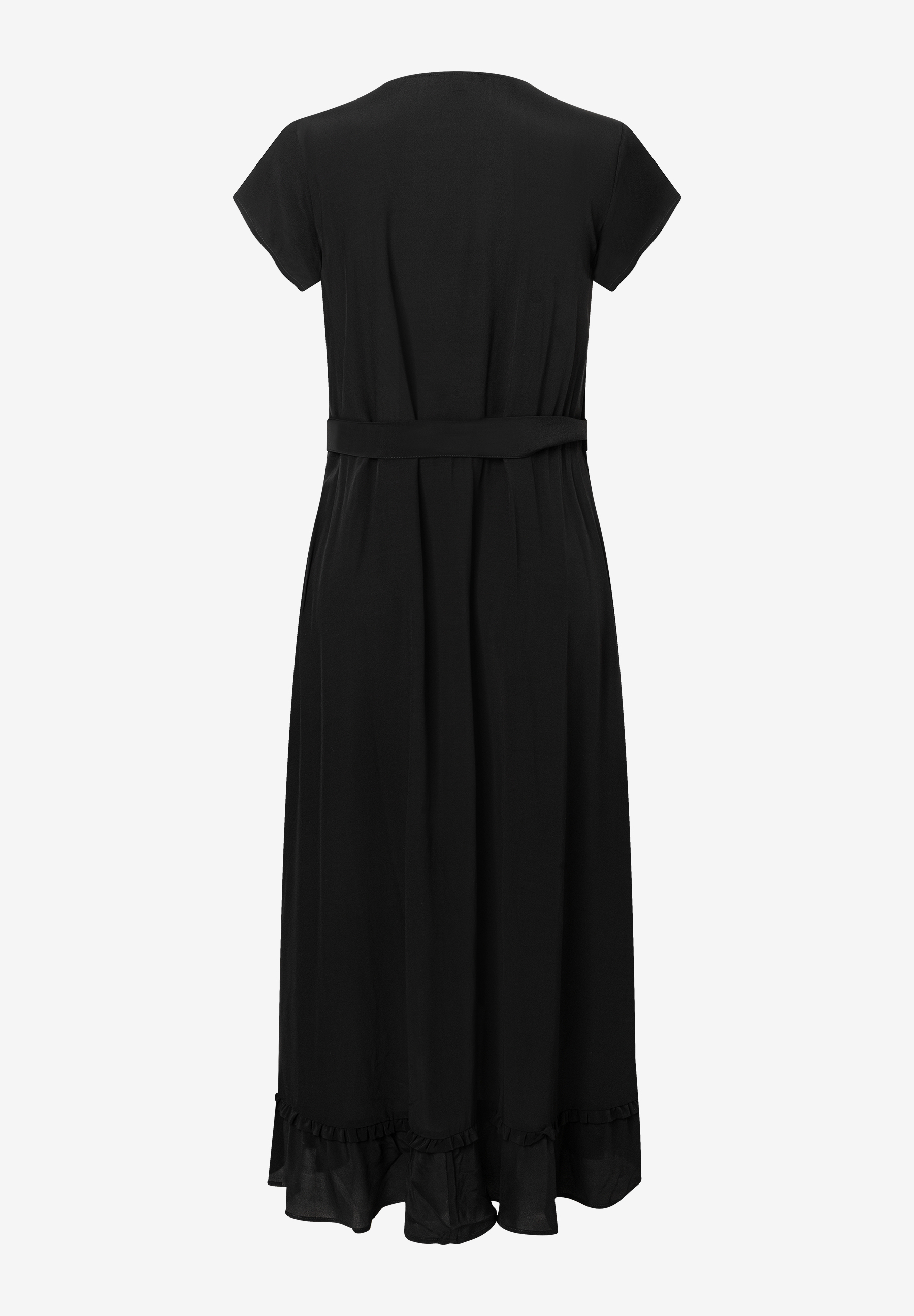 Ein schwarzes, leichtes MORE & MORE Kleid mit Gürtel und fließendem Rock. Ein schwarzes, leichtes MORE & MORE Kleid mit Gürtel und fließendem Rock.