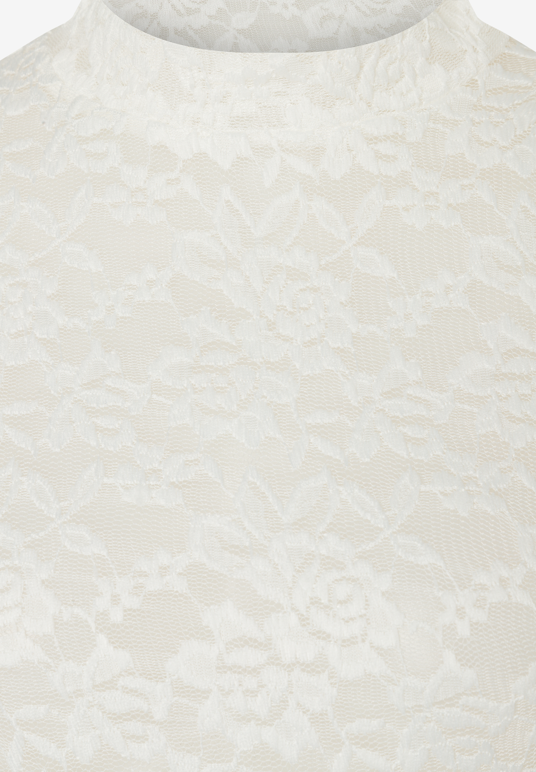 MORE & MORE elastisches Spitzentop, cremefarben, Nahaufnahme des Musters mit floralen Formen.