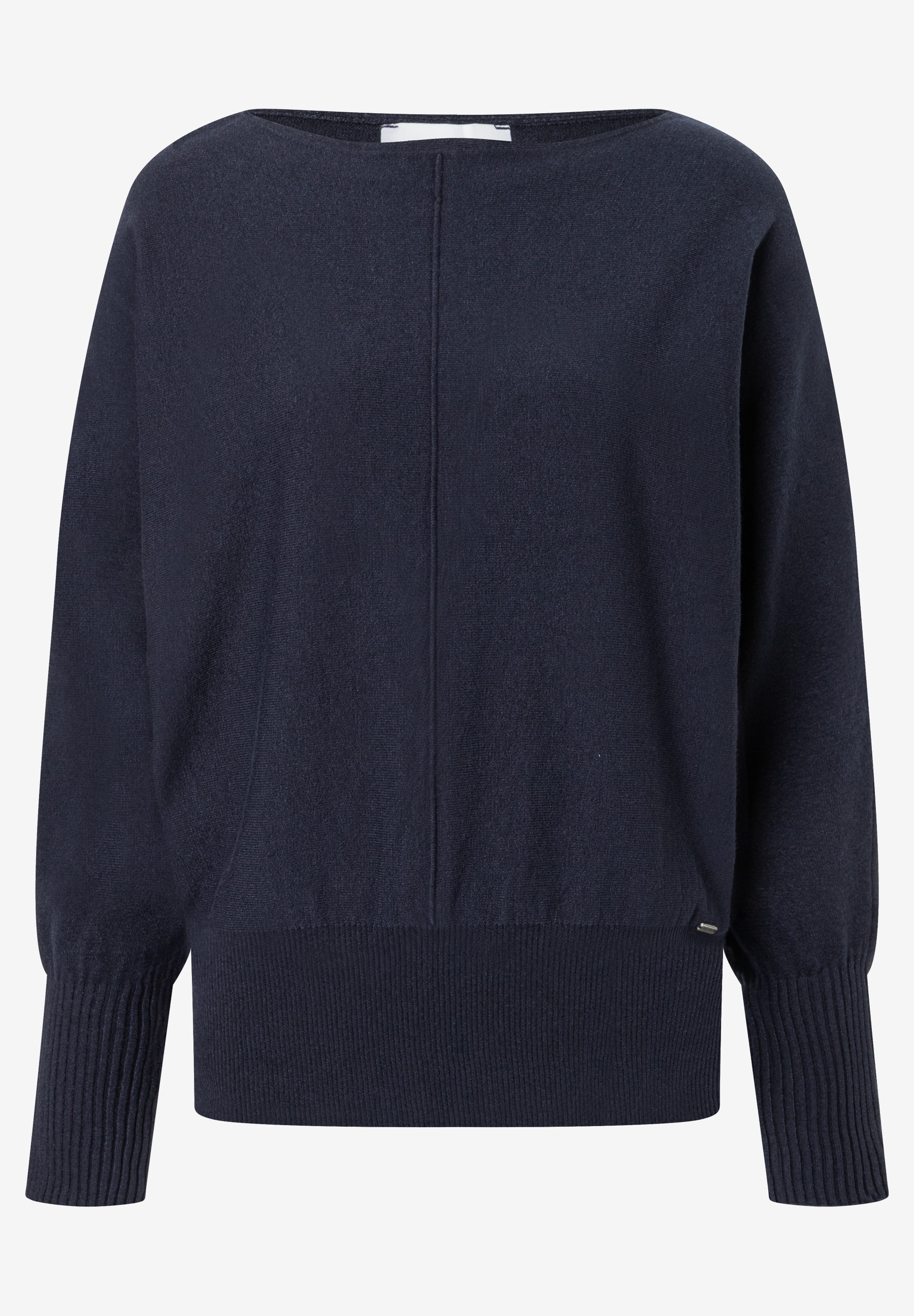 MORE & MORE Feinstrick Pullover in Dunkelblau, mit U-Boot-Ausschnitt, kastigem Schnitt und breiten Rippbündchen. Angenehm weich. MORE & MORE Feinstrick Pullover in Dunkelblau, mit U-Boot-Ausschnitt, kastigem Schnitt und breiten Rippbündchen. Angenehm weich.