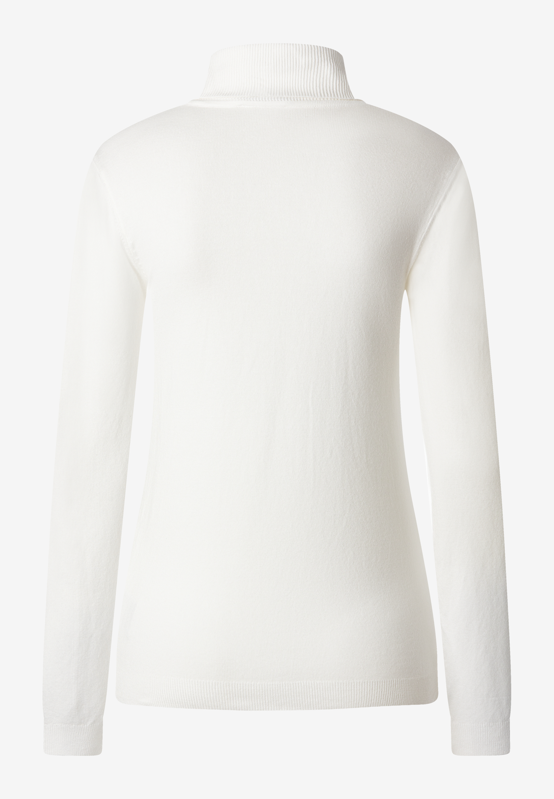 MORE & MORE Rollkragenpullover in Ecru, blickdicht, mit Rippstrickkragen und -bündchen, leicht glänzender Optik.