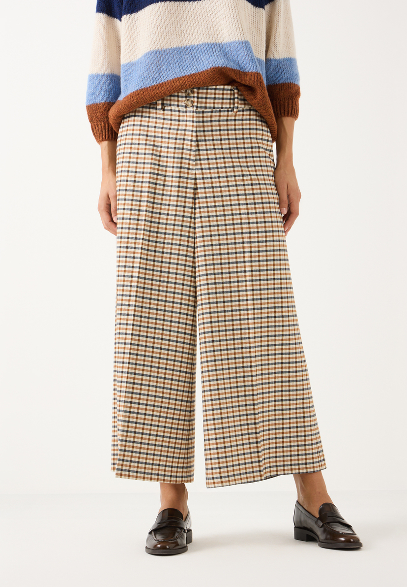 MORE & MORE Jeans im Hahnentritt-Muster: Eine braune, beige und dunkelblaue Hose aus Webware mit weitem Bein MORE & MORE Jeans im Hahnentritt-Muster: Eine braune, beige und dunkelblaue Hose aus Webware mit weitem Bein