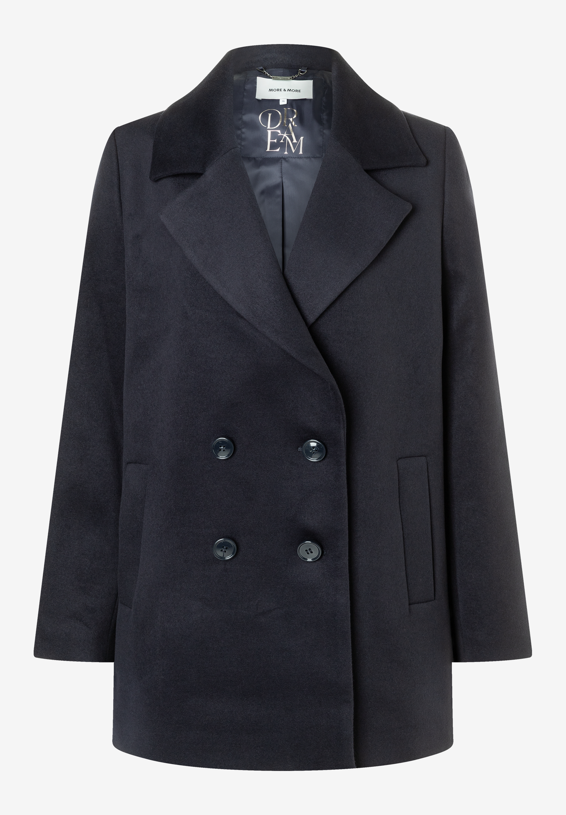 Ein dunkelblauer MORE & MORE Oberteil-Mantel mit Webware, Knopfleiste und angenehmem Tragekomfort. Ein dunkelblauer MORE & MORE Oberteil-Mantel mit Webware, Knopfleiste und angenehmem Tragekomfort.