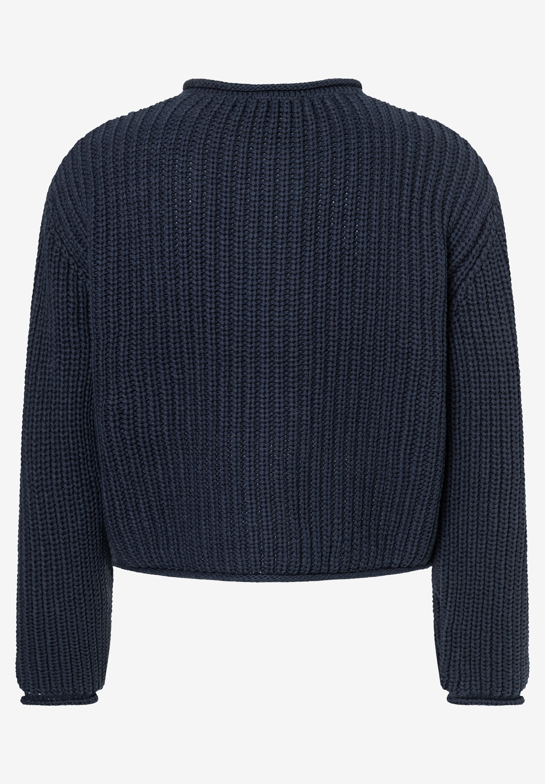 Die Rückansicht eines dunkelblauen MORE & MORE Rippstrick-Pullovers. Elastisch und mit angenehmem Tragekomfort. Die Rückansicht eines dunkelblauen MORE & MORE Rippstrick-Pullovers. Elastisch und mit angenehmem Tragekomfort.
