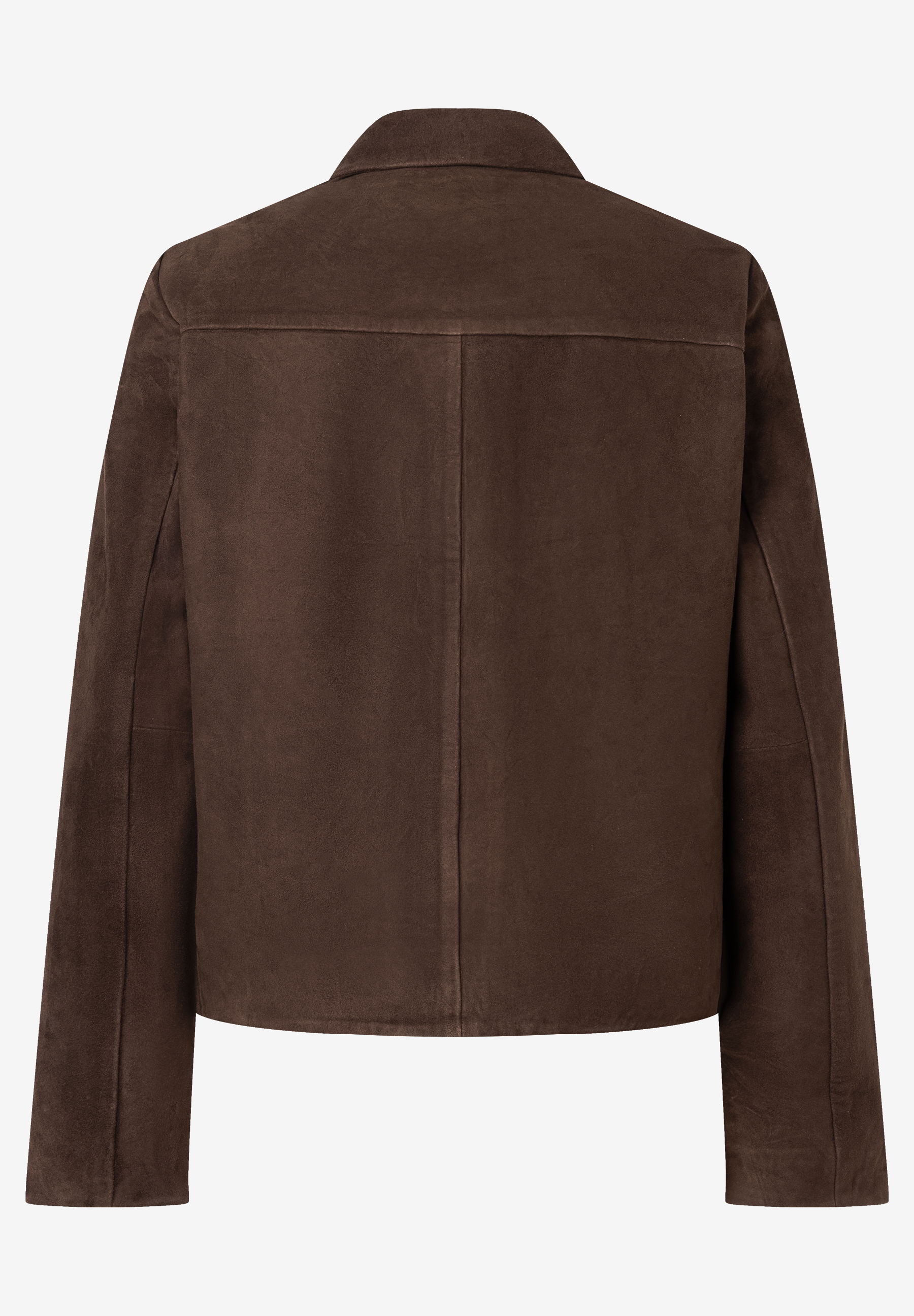 Die braune MORE & MORE Jacke hat einen klassischen Kragen und lange Ärmel. Oberteil, rückseitige Ansicht. Die braune MORE & MORE Jacke hat einen klassischen Kragen und lange Ärmel. Oberteil, rückseitige Ansicht.