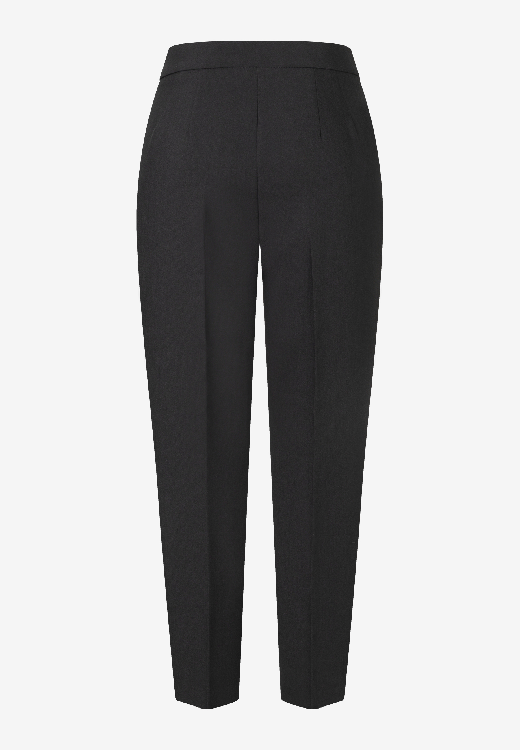 MORE & MORE schwarze Business-Hose mit hohem Bund und schmal zulaufendem Bein auf weißem Hintergrund. MORE & MORE schwarze Business-Hose mit hohem Bund und schmal zulaufendem Bein auf weißem Hintergrund.