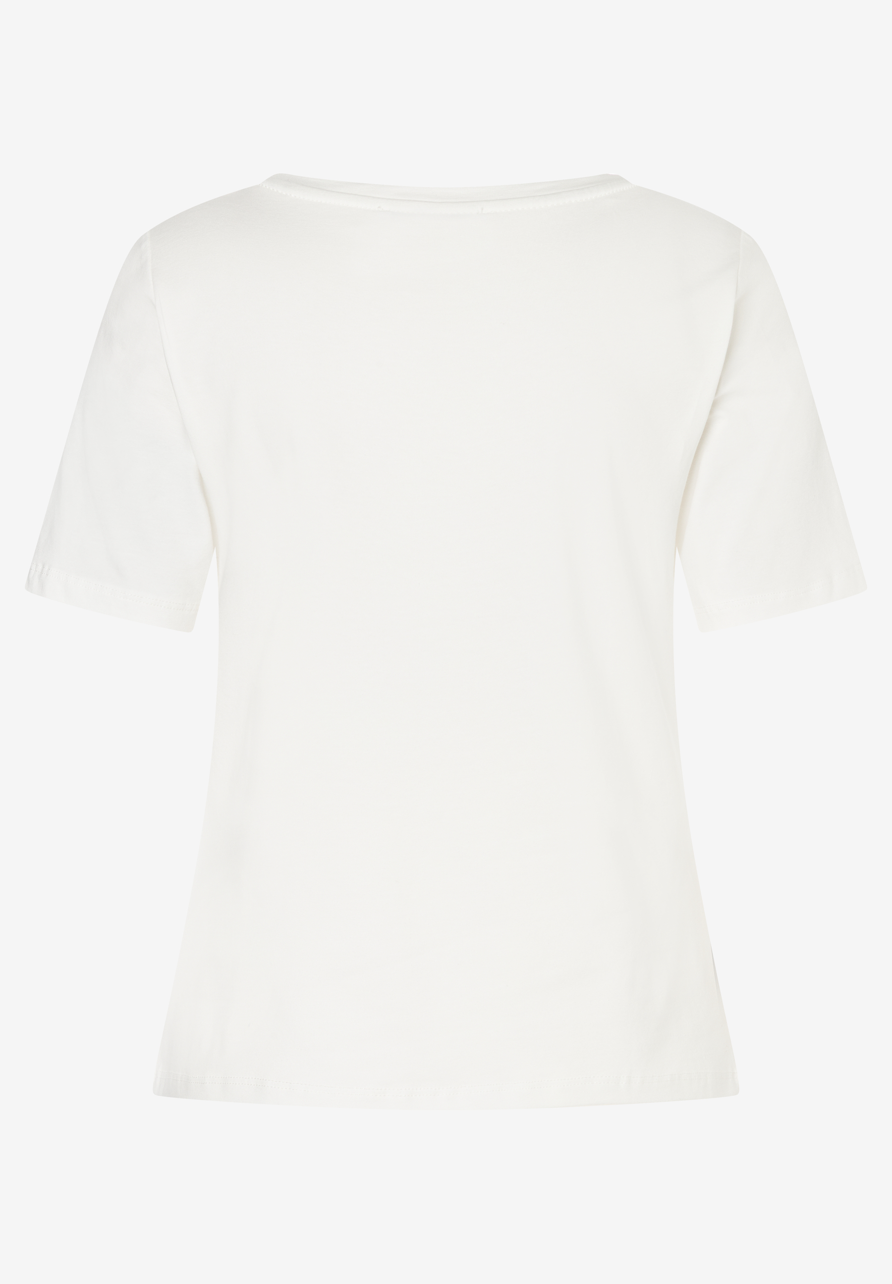 MORE & MORE T-Shirt aus weichem Jersey, hinten. Weißes Oberteil mit kurzem Arm für Damen. MORE & MORE T-Shirt aus weichem Jersey, hinten. Weißes Oberteil mit kurzem Arm für Damen.