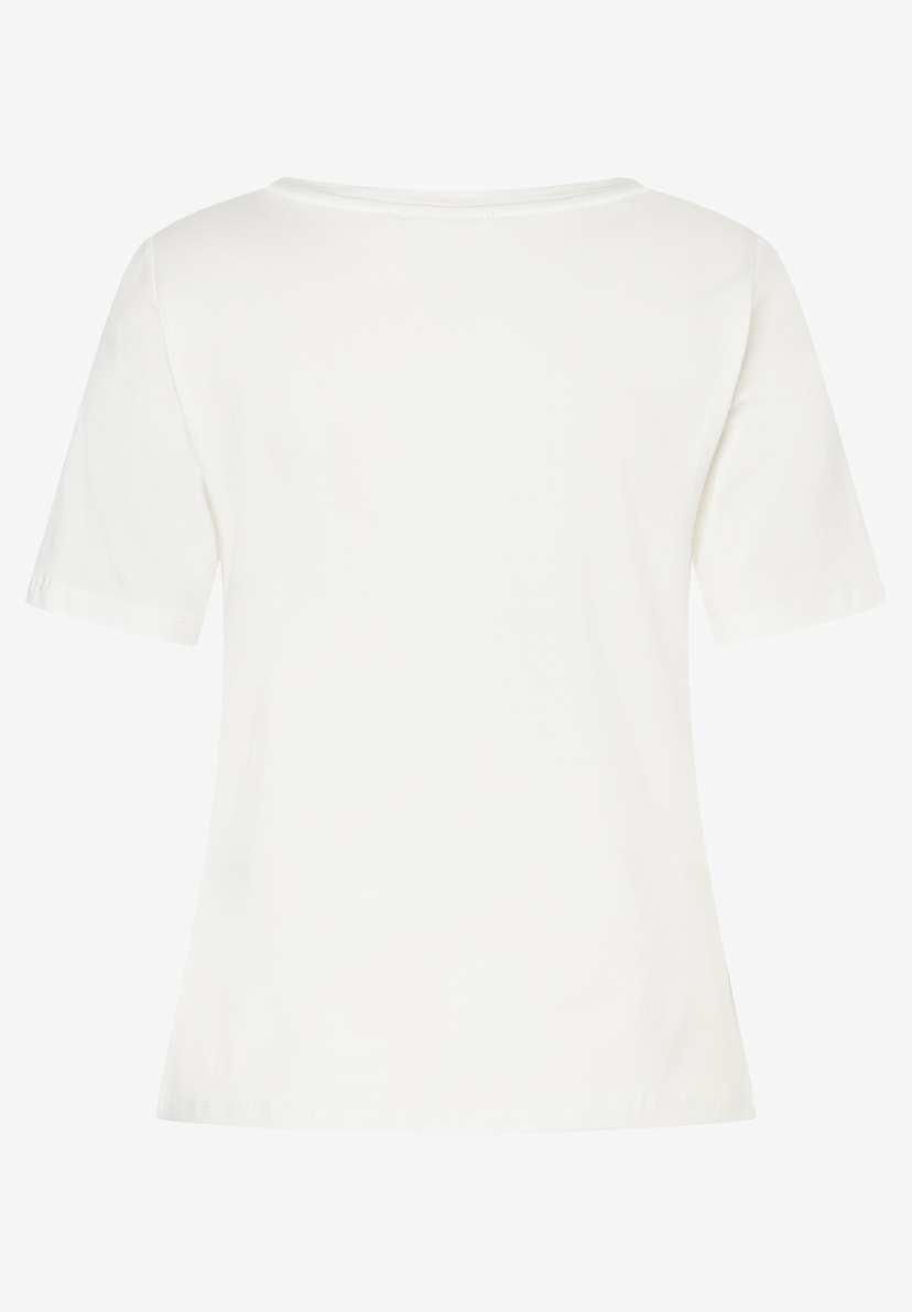 MORE & MORE T-Shirt aus weichem Jersey, hinten. Weißes Oberteil mit kurzem Arm für Damen. MORE & MORE T-Shirt aus weichem Jersey, hinten. Weißes Oberteil mit kurzem Arm für Damen.
