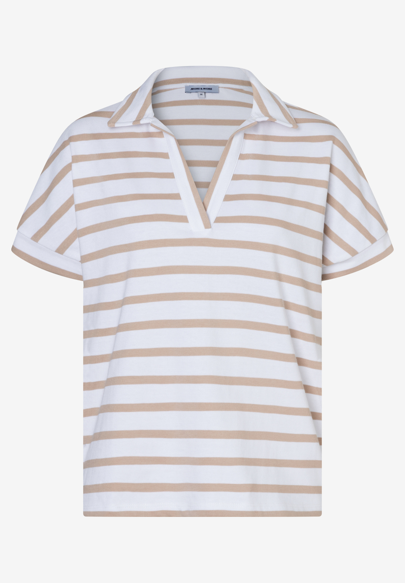 Ein MORE & MORE T-Shirt mit weißen und beigen Streifen.
