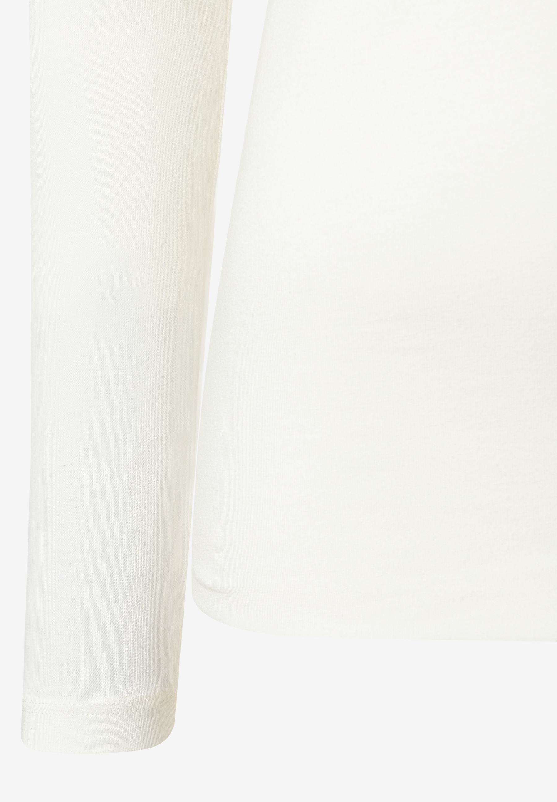 Detailansicht eines weißen MORE & MORE Oberteils aus elastischem Jersey-Material für angenehmen Tragekomfort. Detailansicht eines weißen MORE & MORE Oberteils aus elastischem Jersey-Material für angenehmen Tragekomfort.
